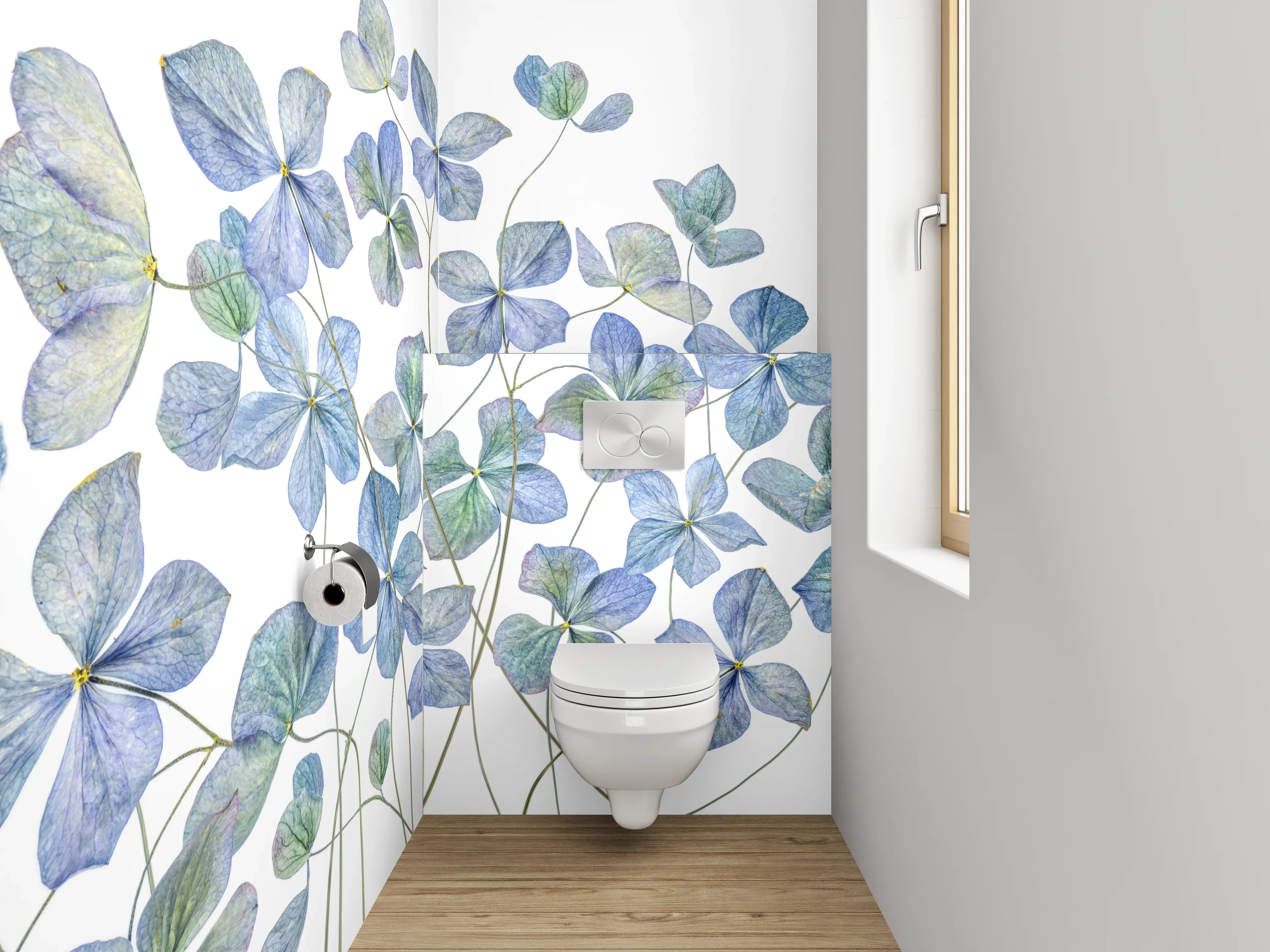 WC-Rückwand - Aquarell Blaue Hortensien Blüten