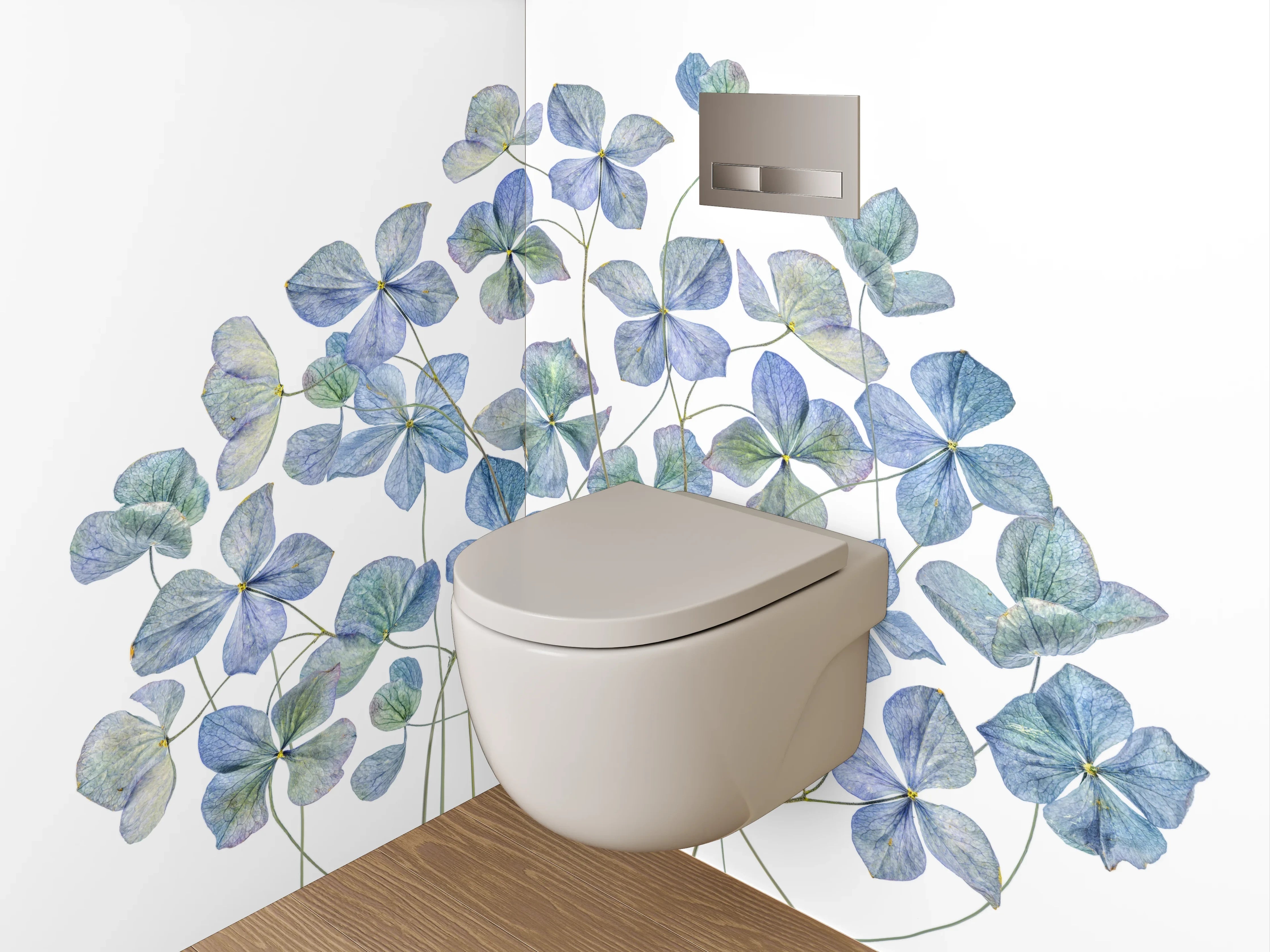 WC-Rückwand - Aquarell Blaue Hortensien Blüten