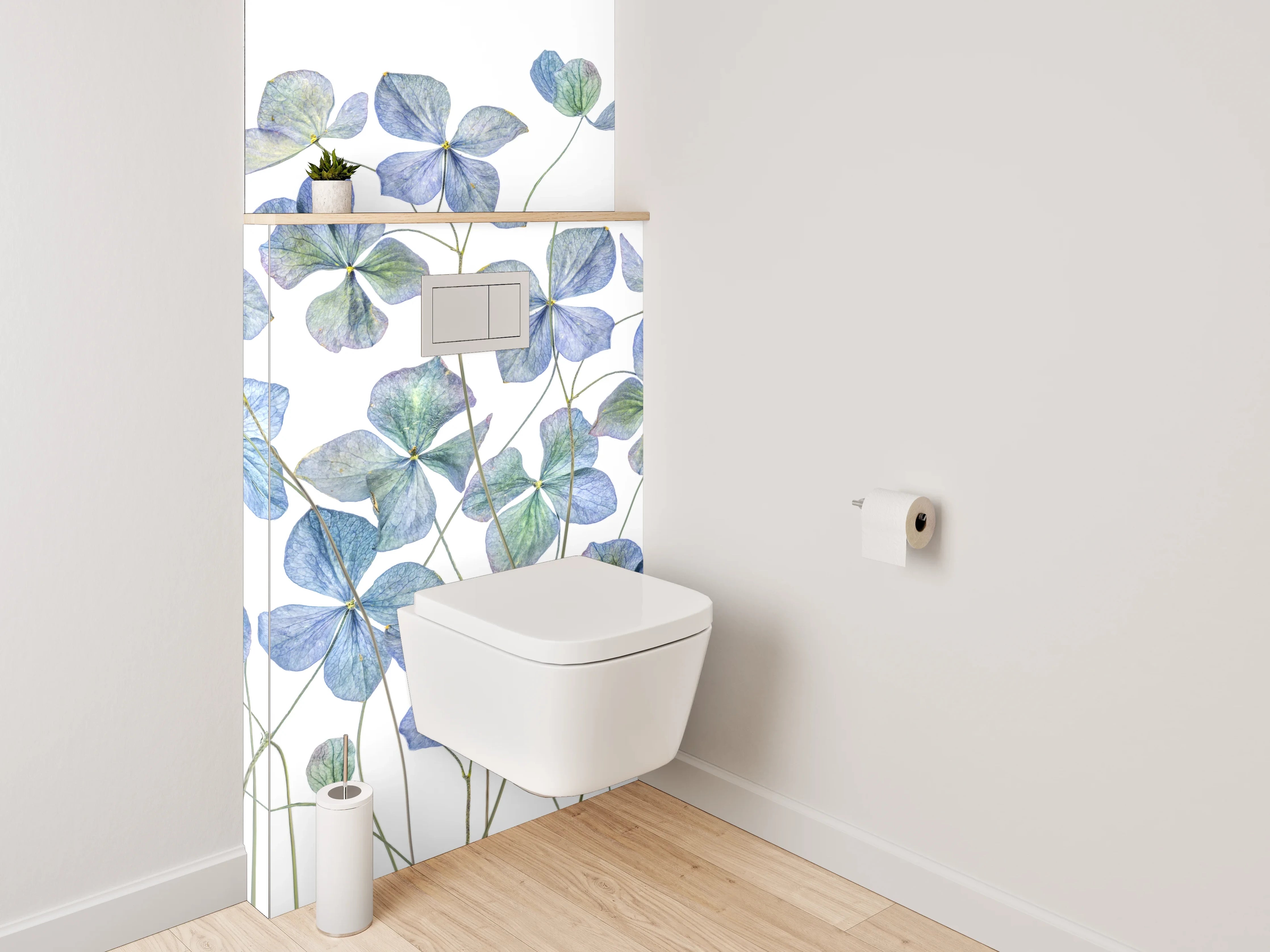 WC-Rückwand - Aquarell Blaue Hortensien Blüten