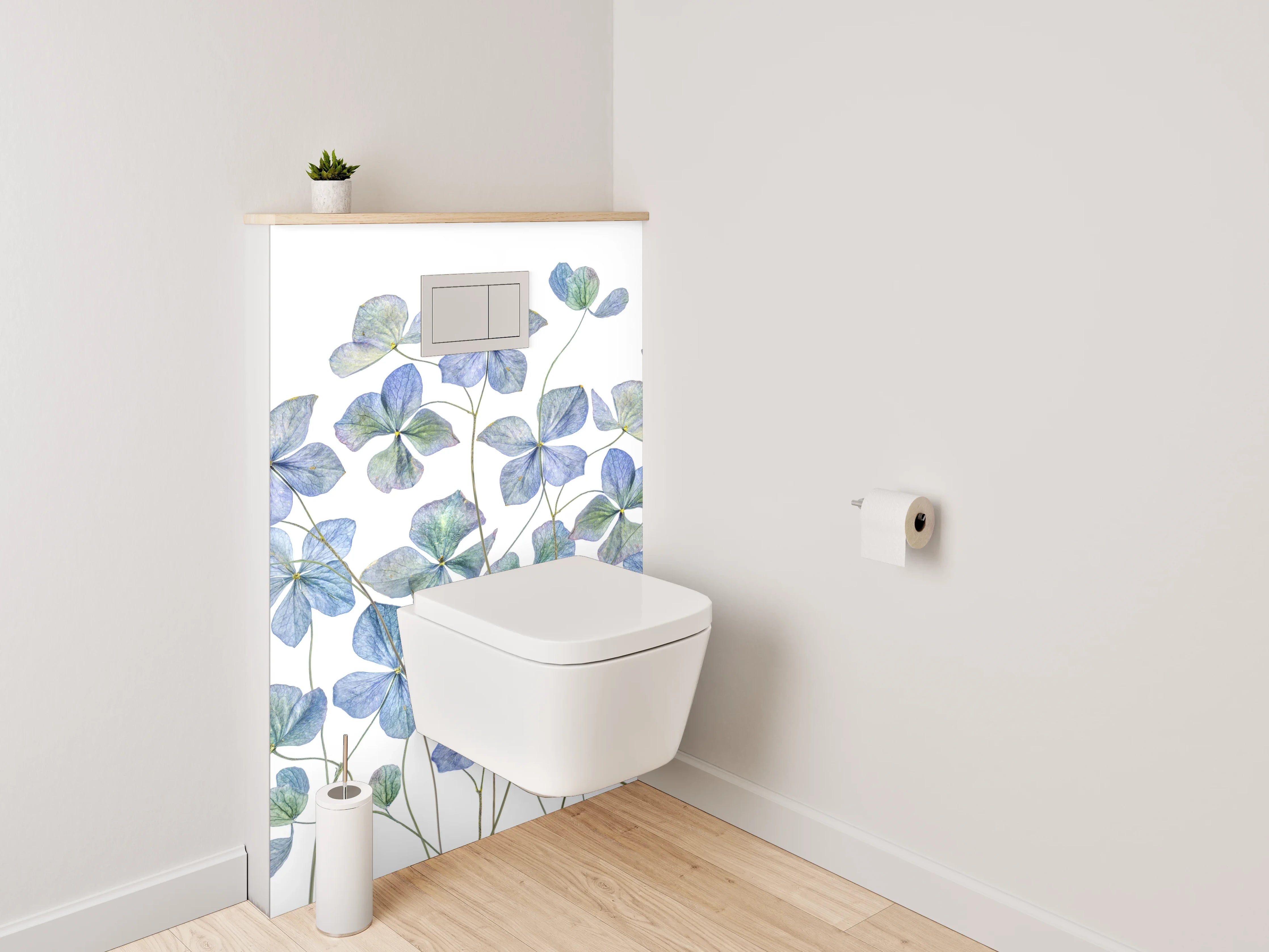 WC-Rückwand - Aquarell Blaue Hortensien Blüten
