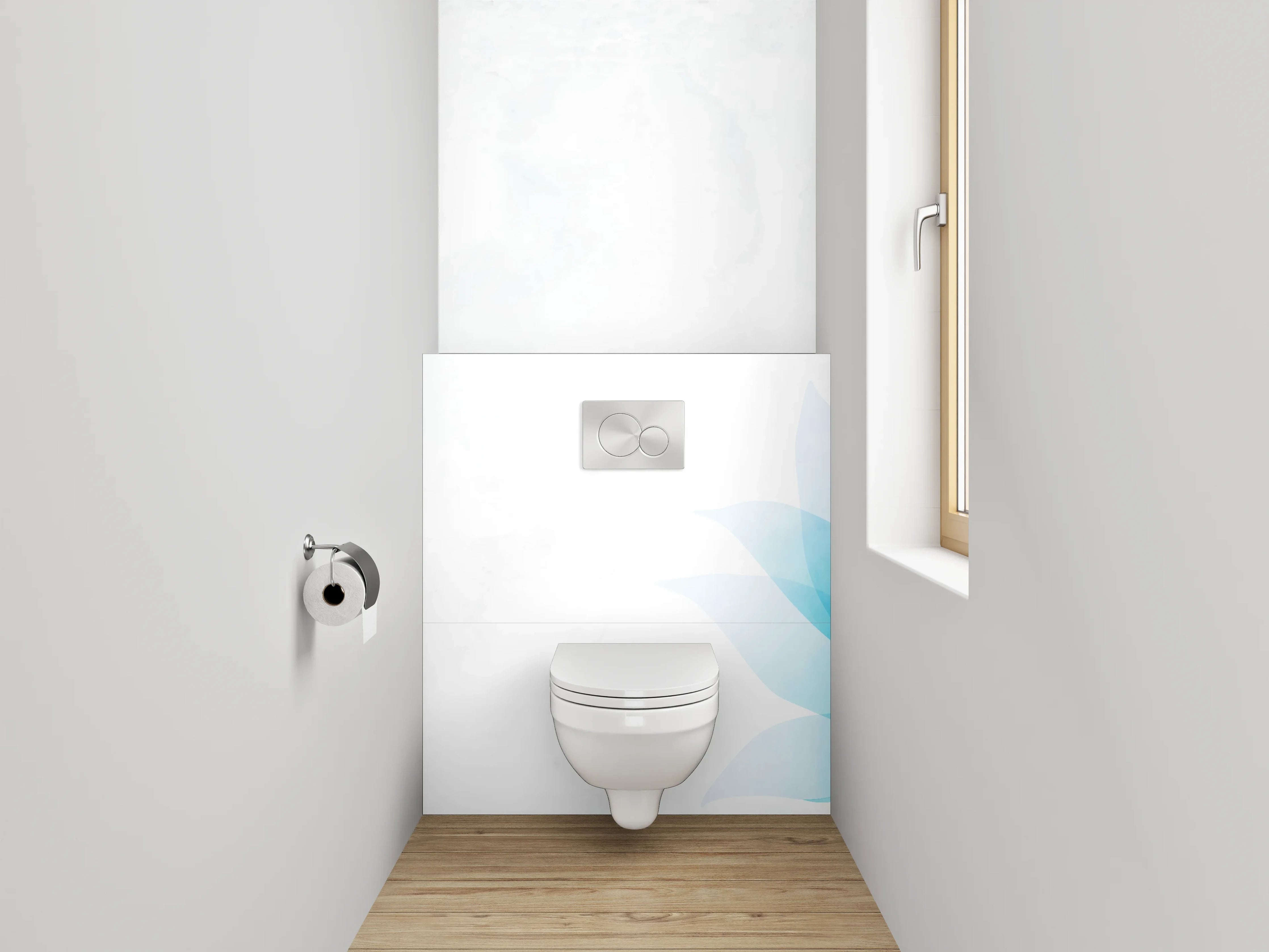 WC-Rückwand - Aquarell-Blaue Lotusblüten auf Weiß