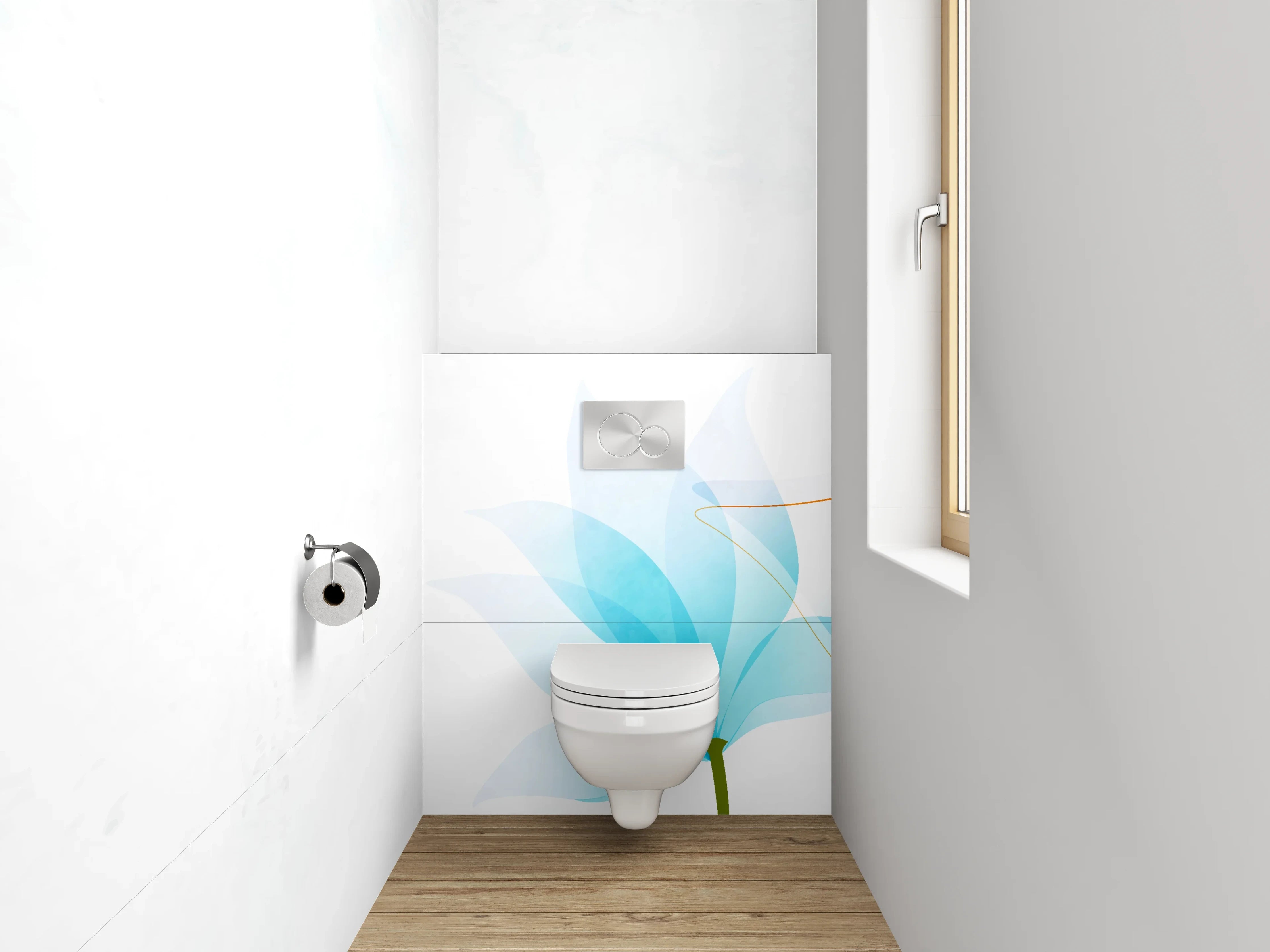 WC-Rückwand - Aquarell-Blaue Lotusblüten auf Weiß
