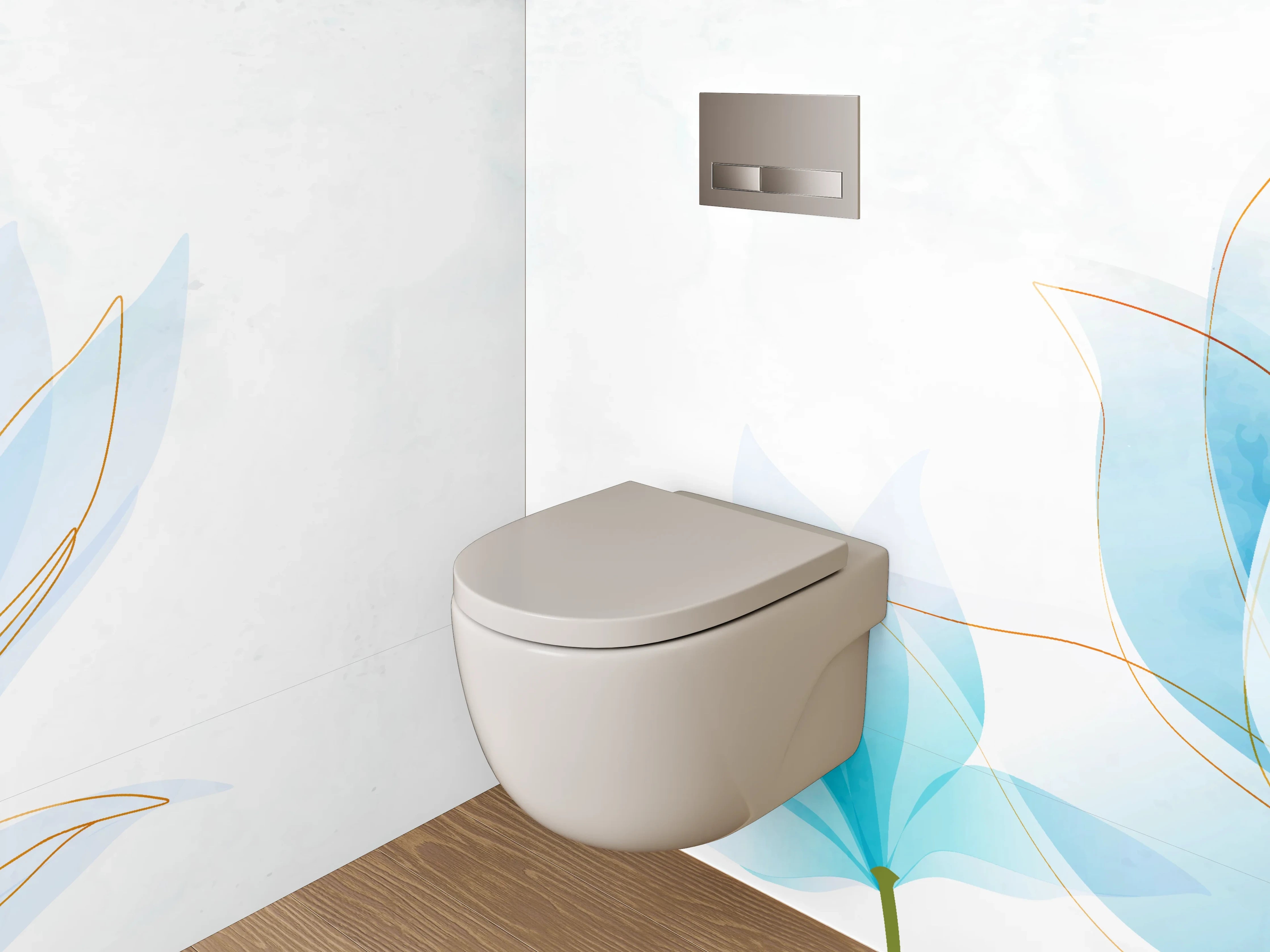 WC-Rückwand - Aquarell-Blaue Lotusblüten auf Weiß