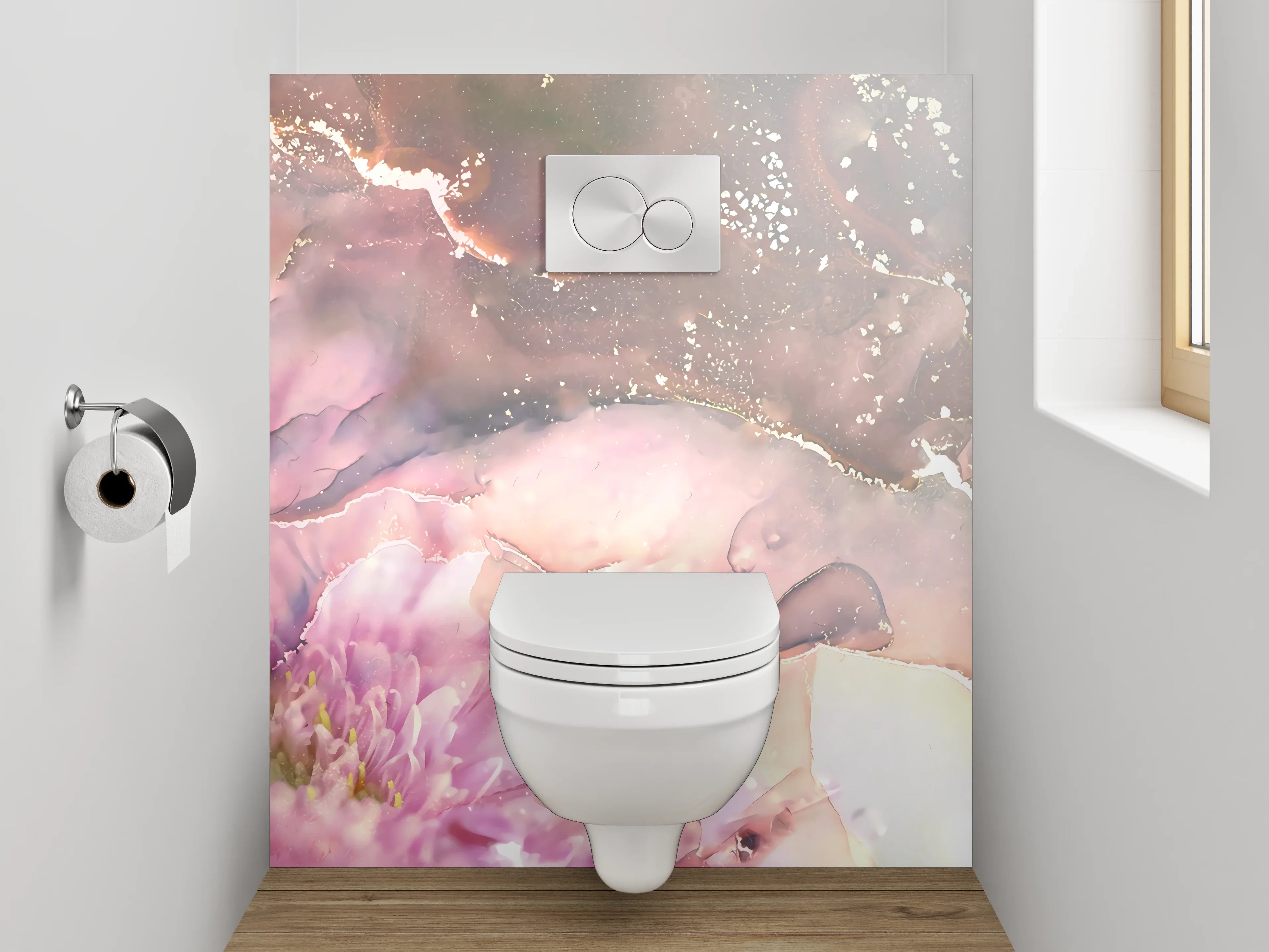 WC-Rückwand - Aquarell Blume Pink Gold Abstrakt