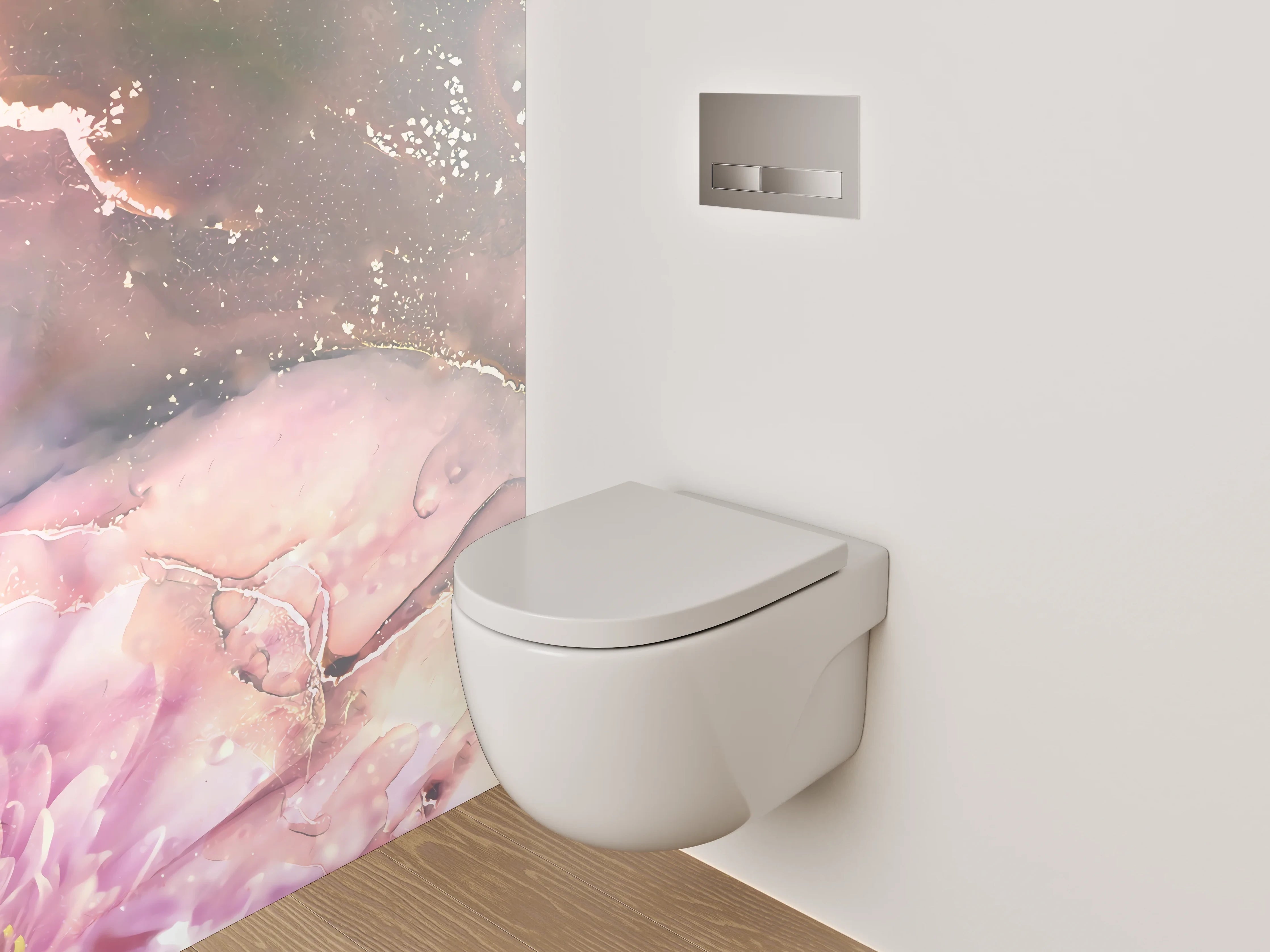 WC-Rückwand - Aquarell Blume Pink Gold Abstrakt
