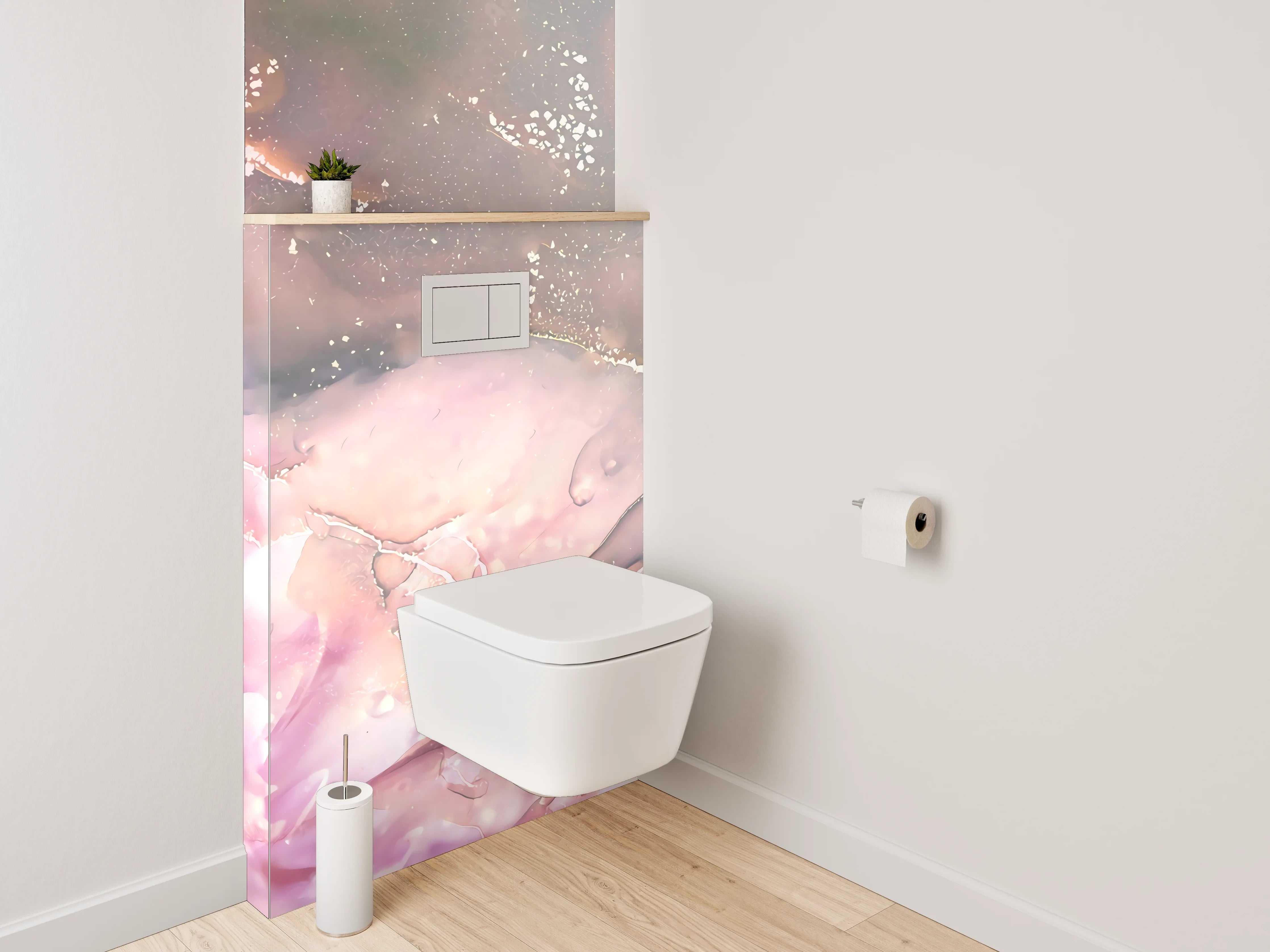 WC-Rückwand - Aquarell Blume Pink Gold Abstrakt