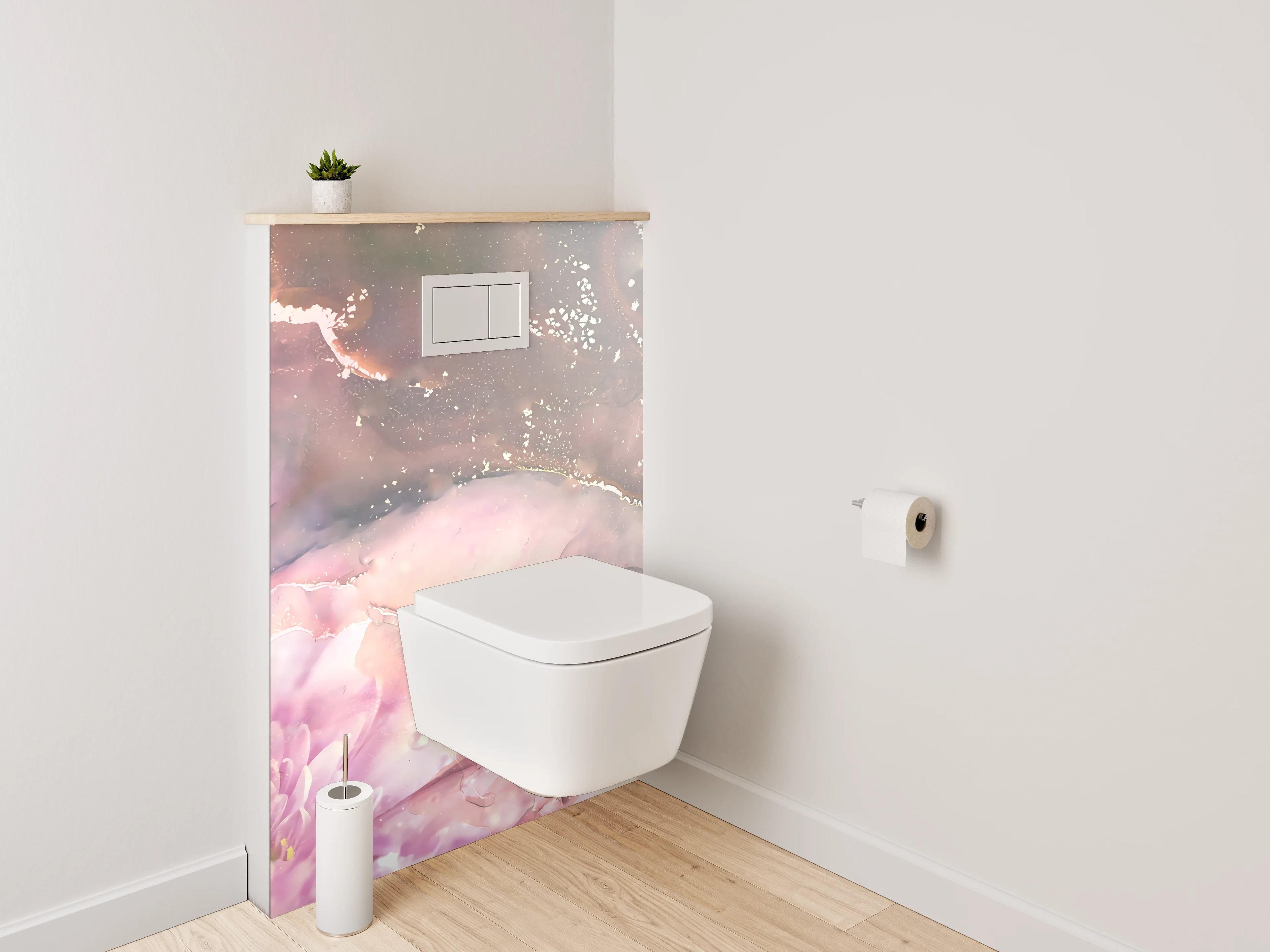 WC-Rückwand - Aquarell Blume Pink Gold Abstrakt