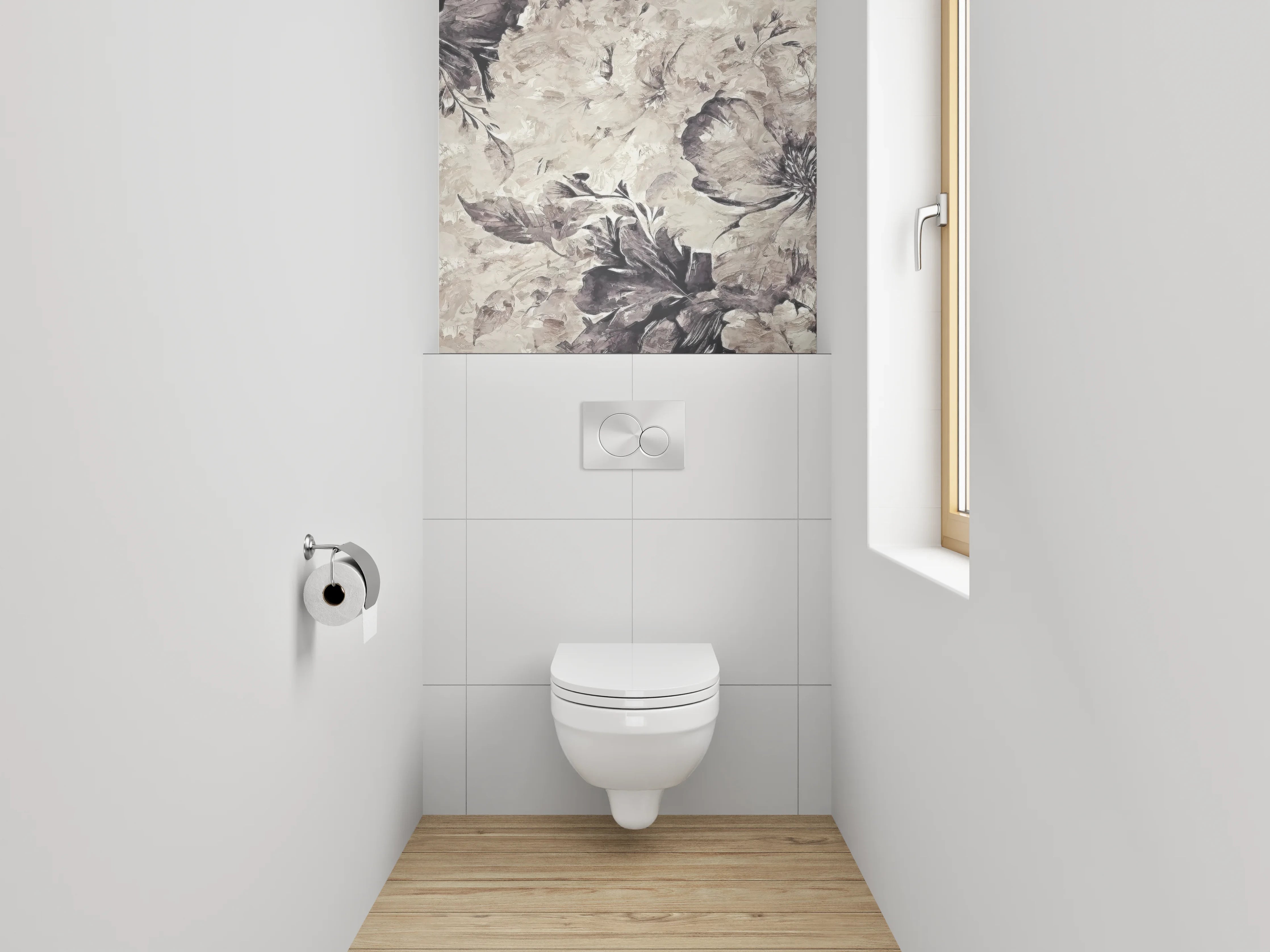 WC-Rückwand - Aquarell-Blumen Beige Grau Schwarz