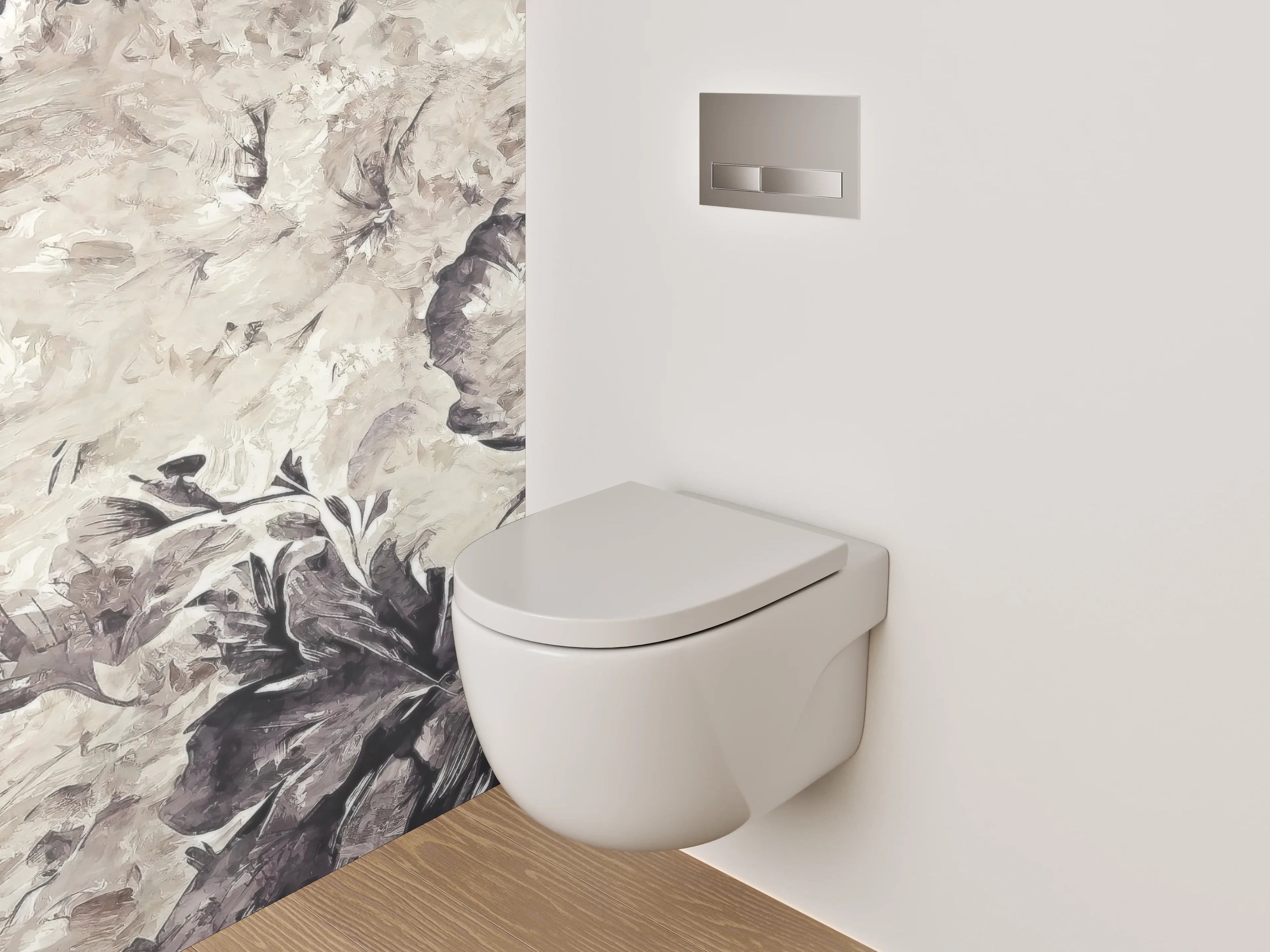 WC-Rückwand - Aquarell-Blumen Beige Grau Schwarz