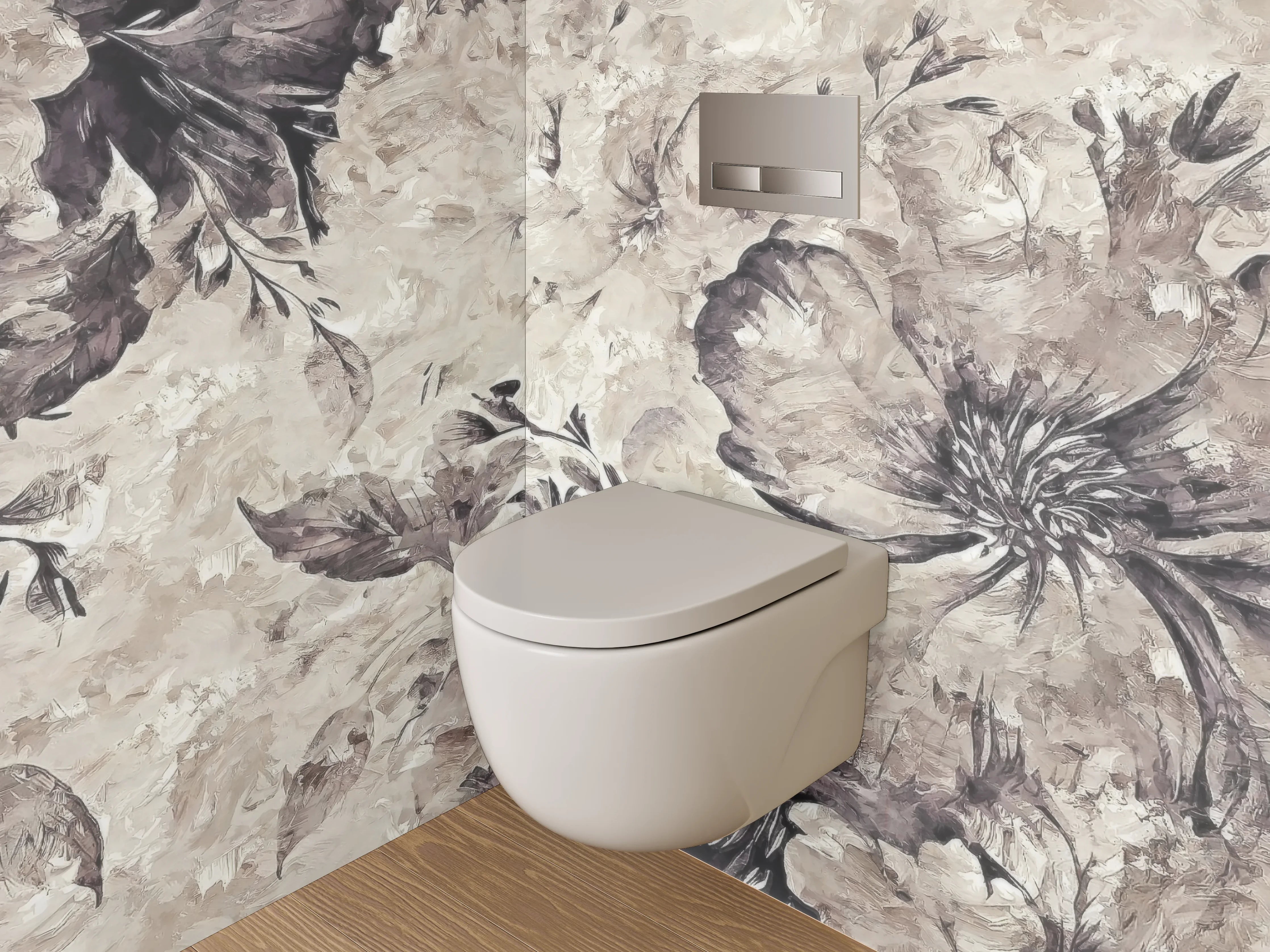 WC-Rückwand - Aquarell-Blumen Beige Grau Schwarz