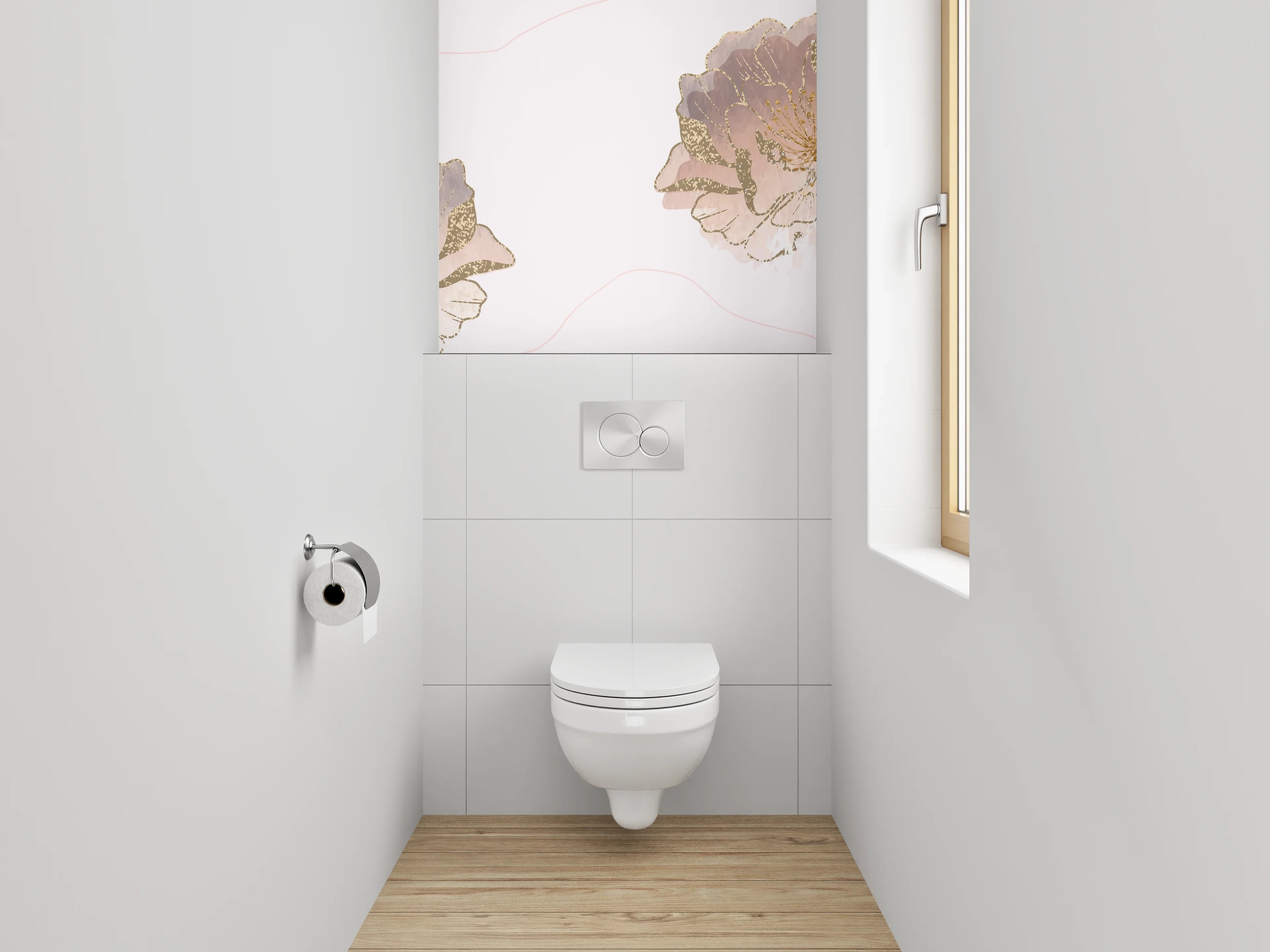 WC-Rückwand - Aquarell Blumen Goldakzente