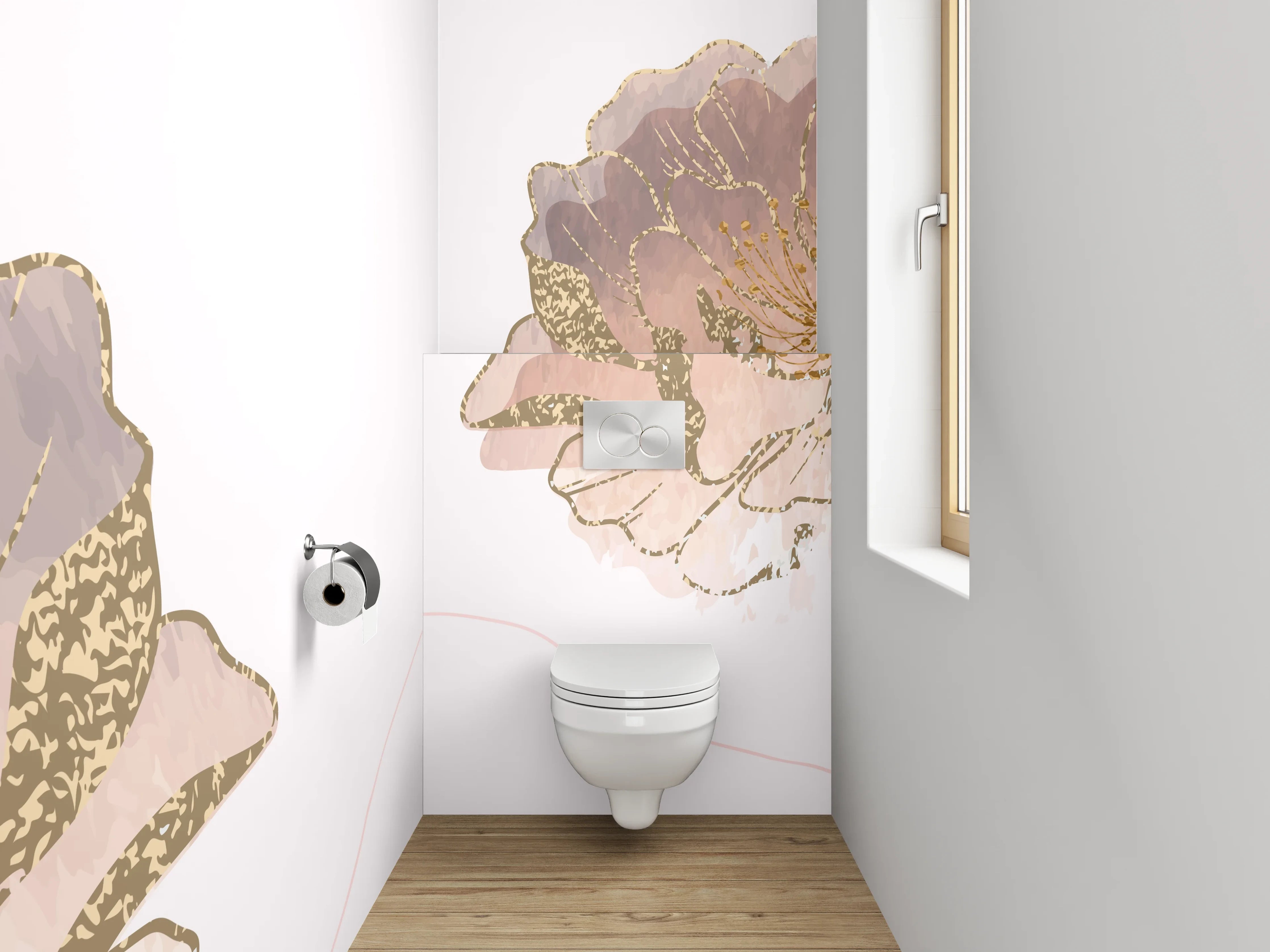 WC-Rückwand - Aquarell Blumen Goldakzente