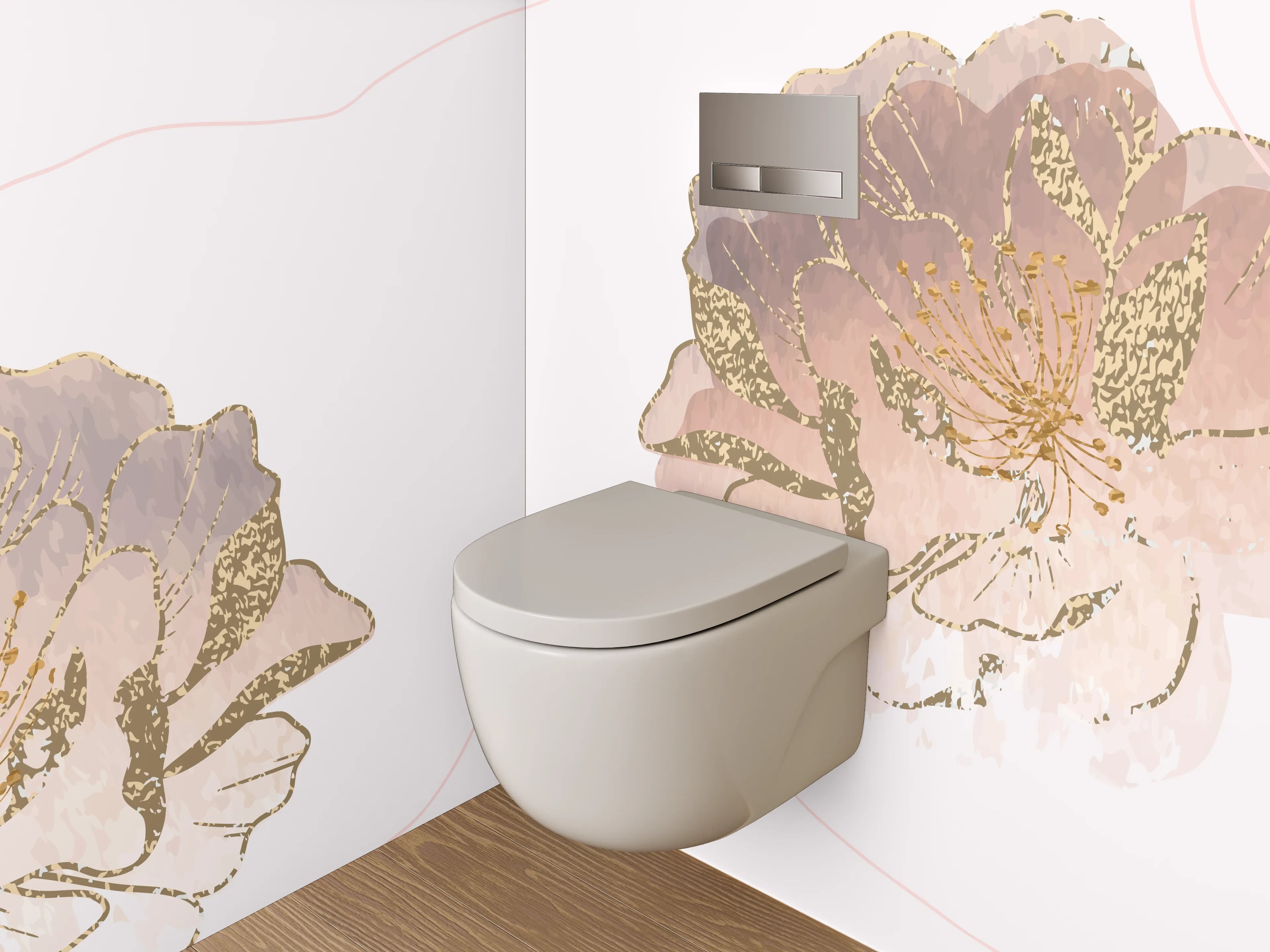 WC-Rückwand - Aquarell Blumen Goldakzente