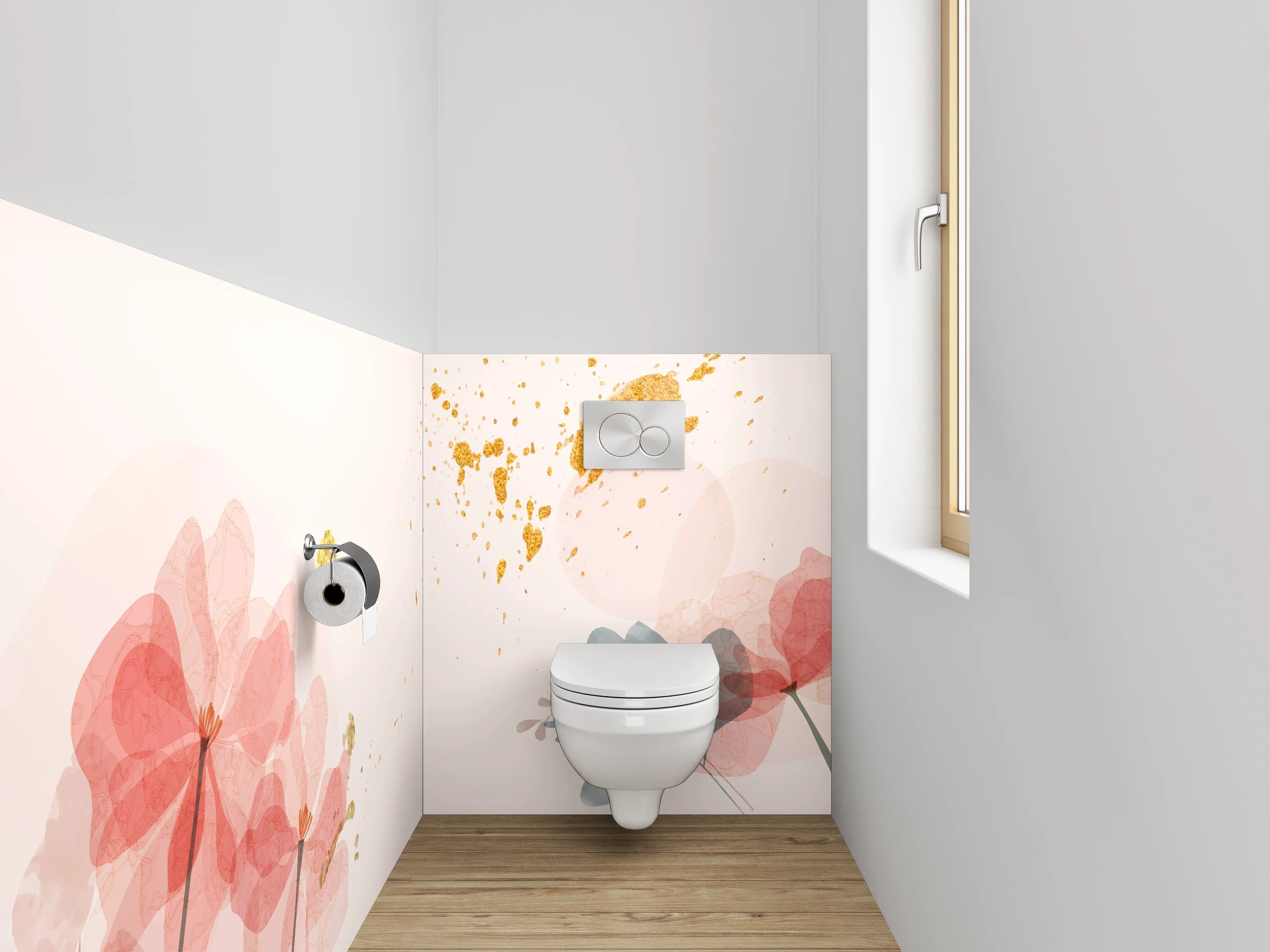 WC-Rückwand - Aquarell Blumen Goldkleckse Deko