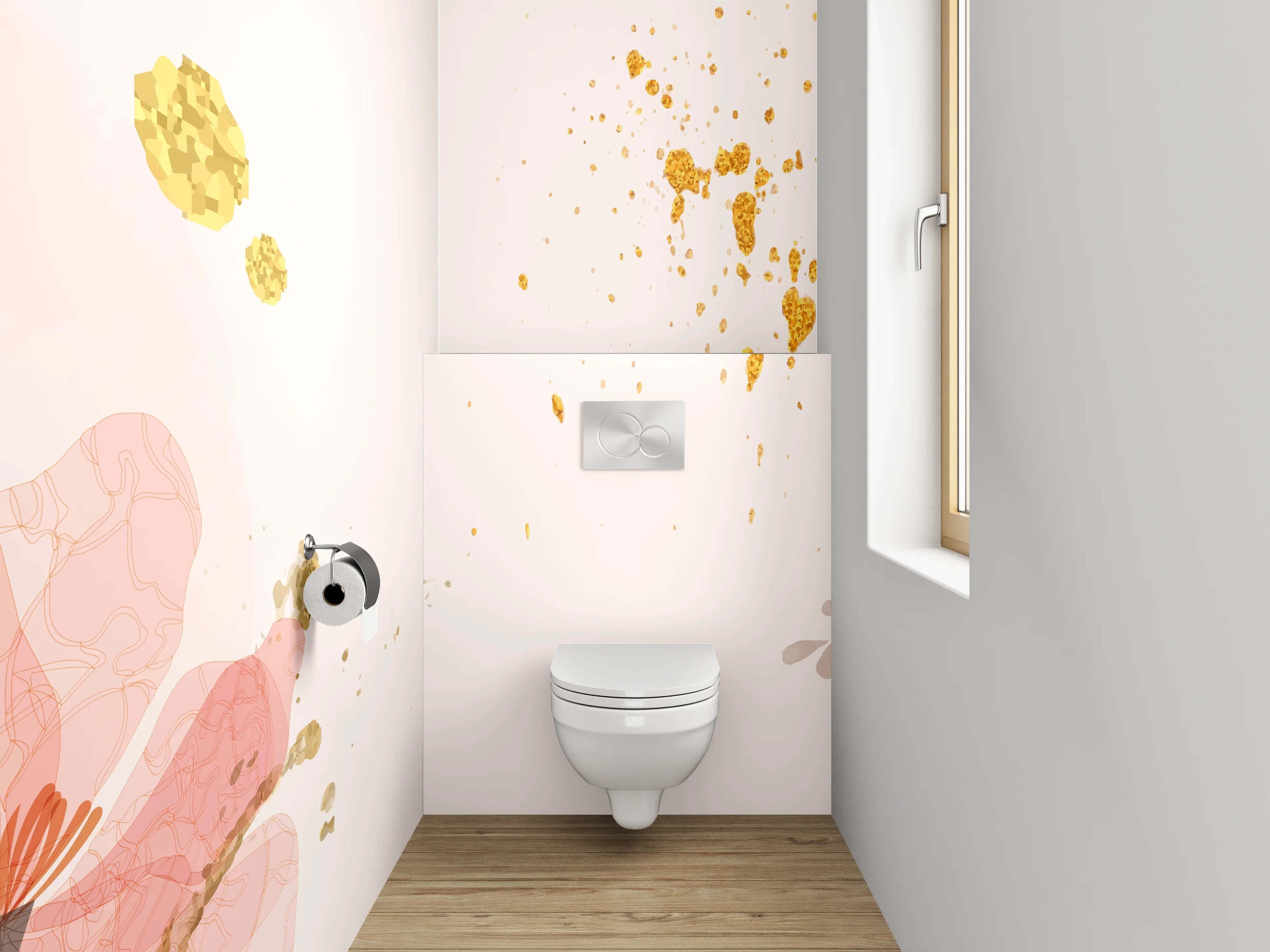 WC-Rückwand - Aquarell Blumen Goldkleckse Deko
