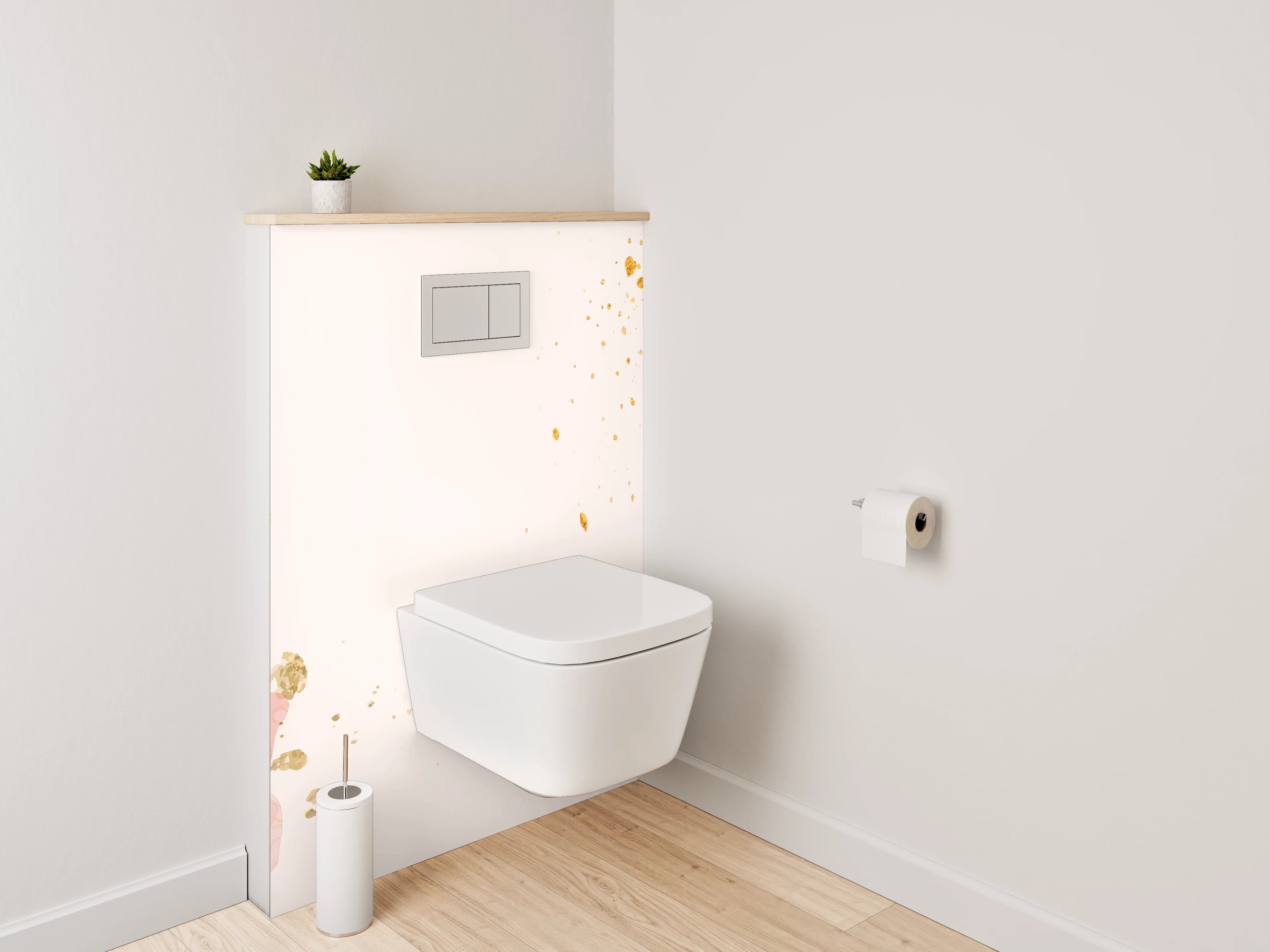 WC-Rückwand - Aquarell Blumen Goldkleckse Deko
