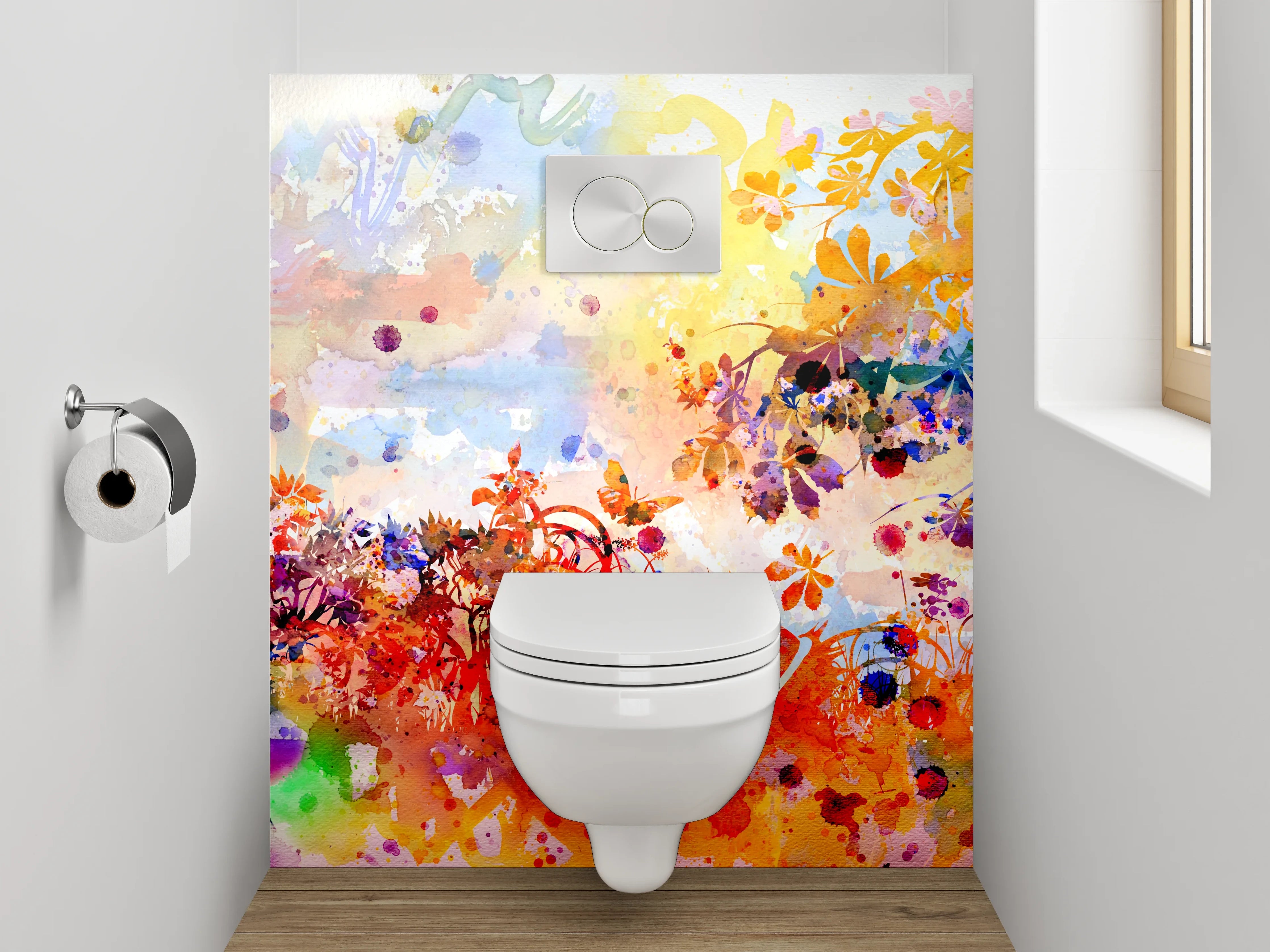 WC-Rückwand - Aquarell Blumen Landschaft