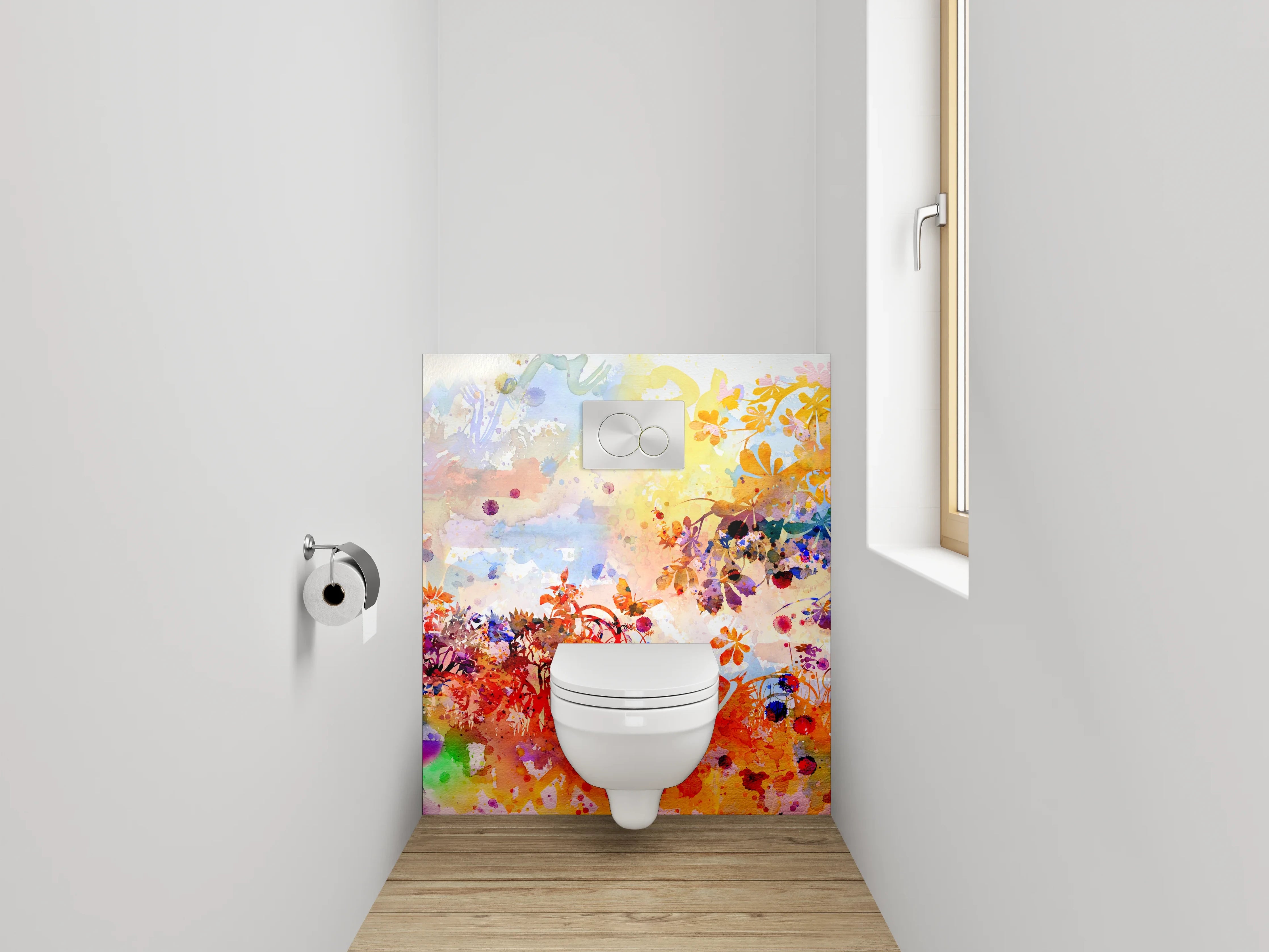 WC-Rückwand - Aquarell Blumen Landschaft