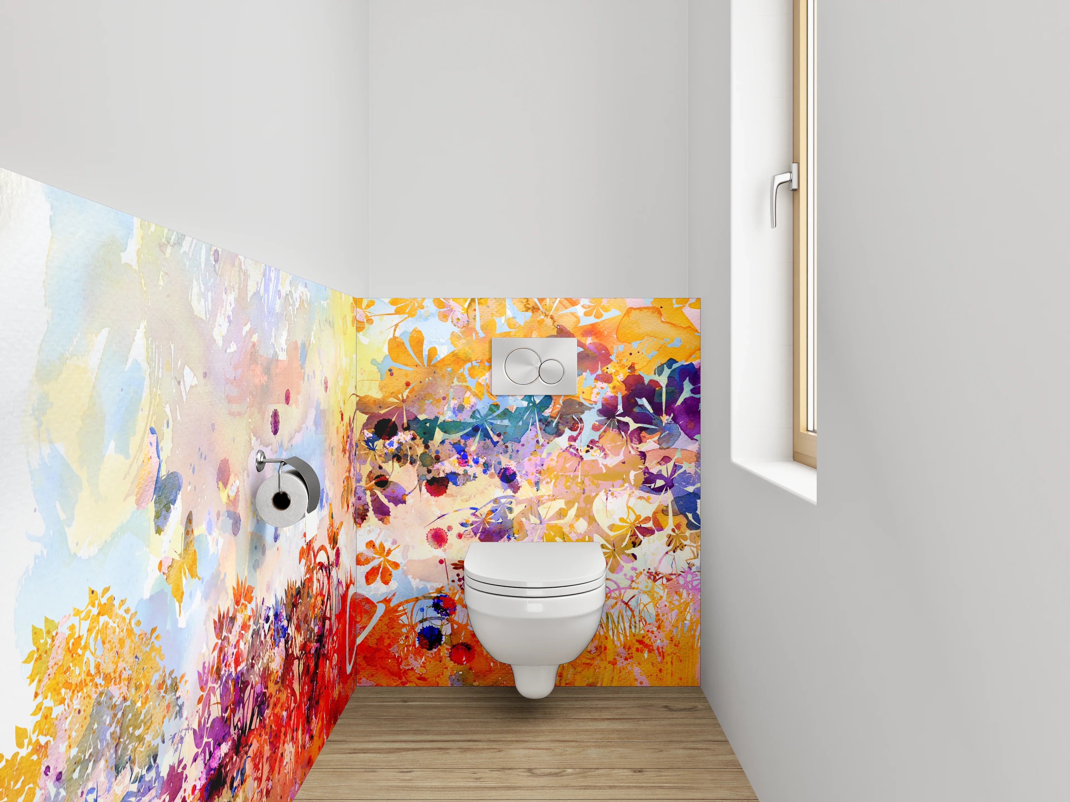 WC-Rückwand - Aquarell Blumen Landschaft