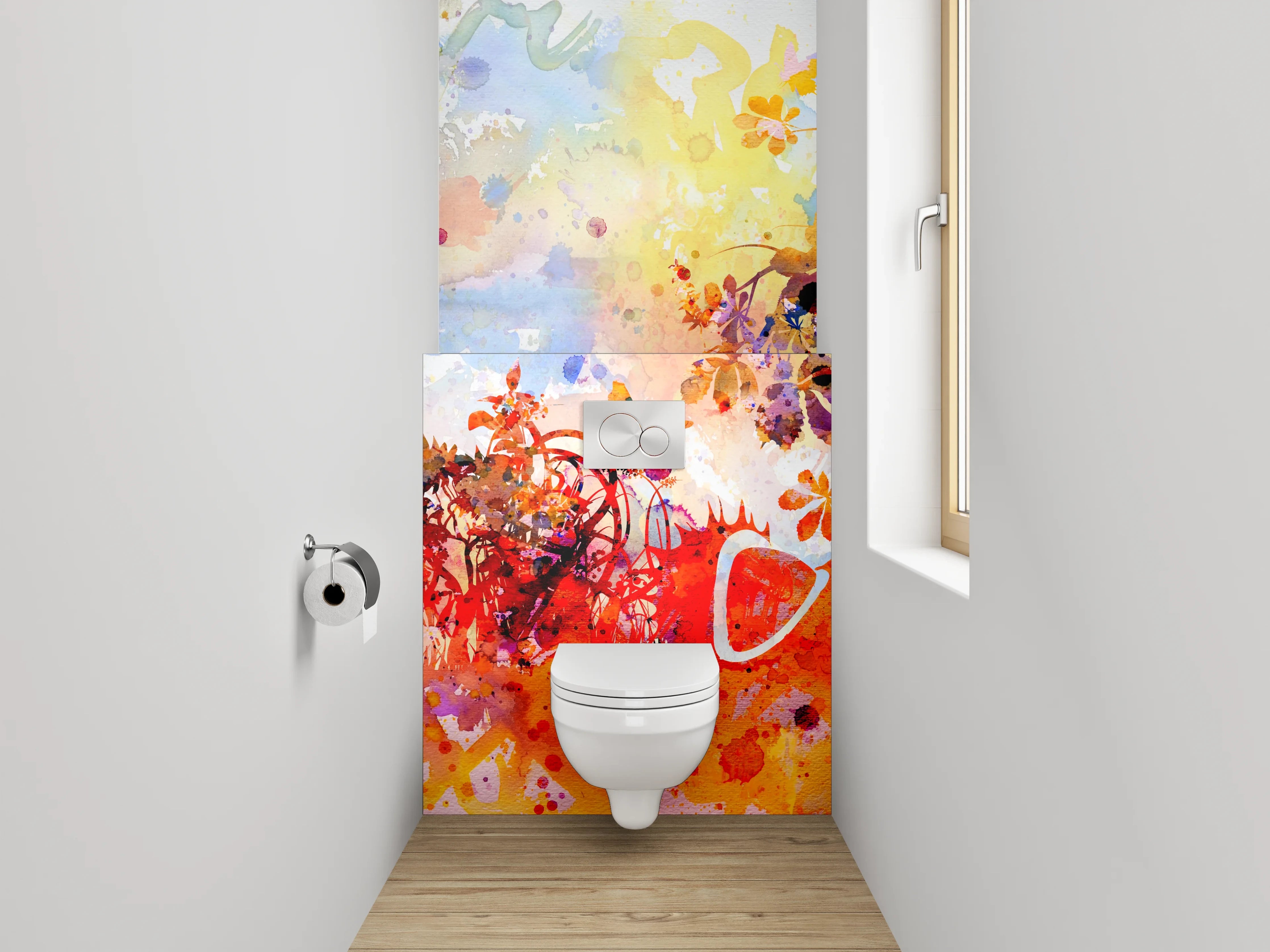 WC-Rückwand - Aquarell Blumen Landschaft