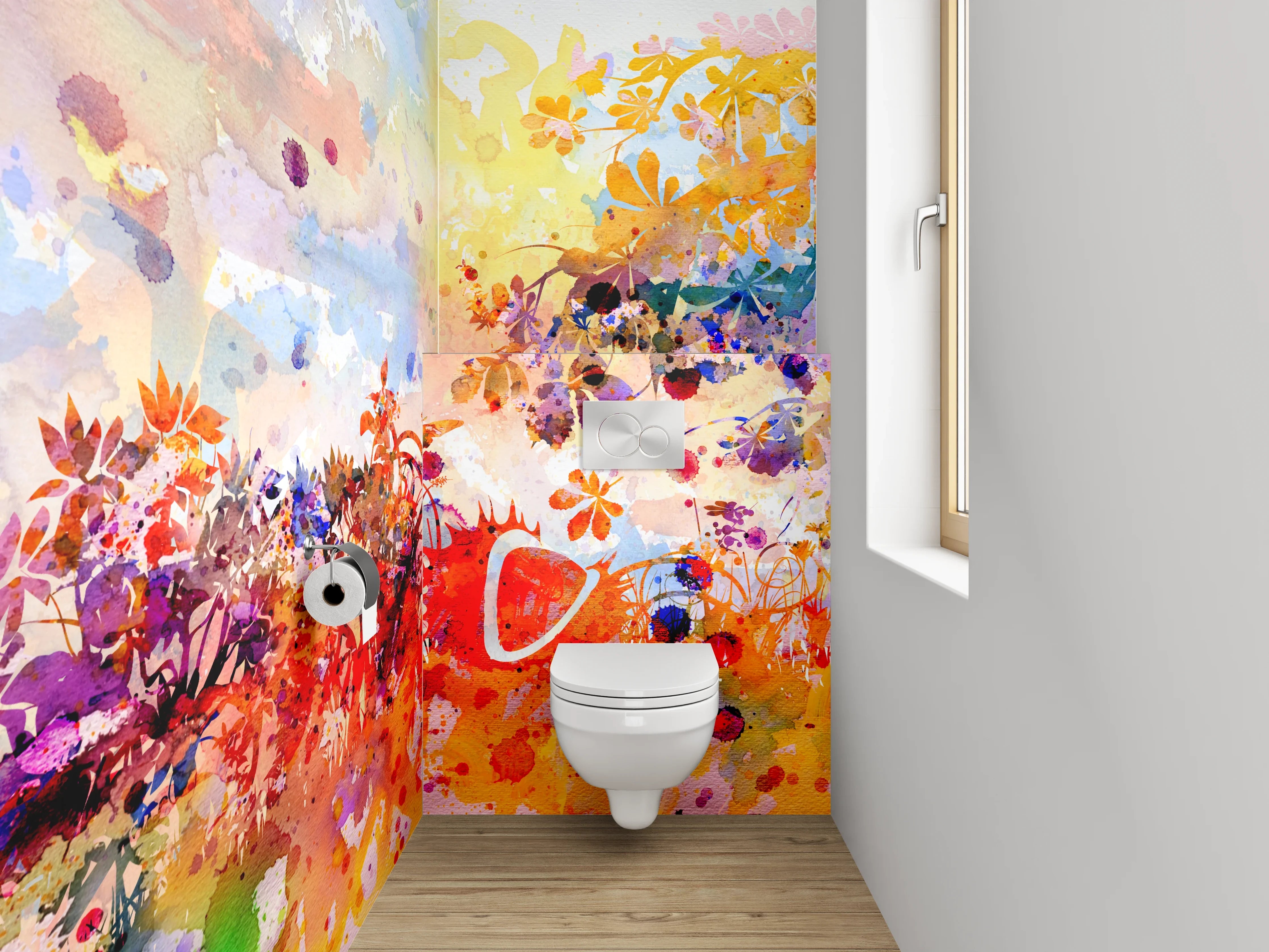 WC-Rückwand - Aquarell Blumen Landschaft