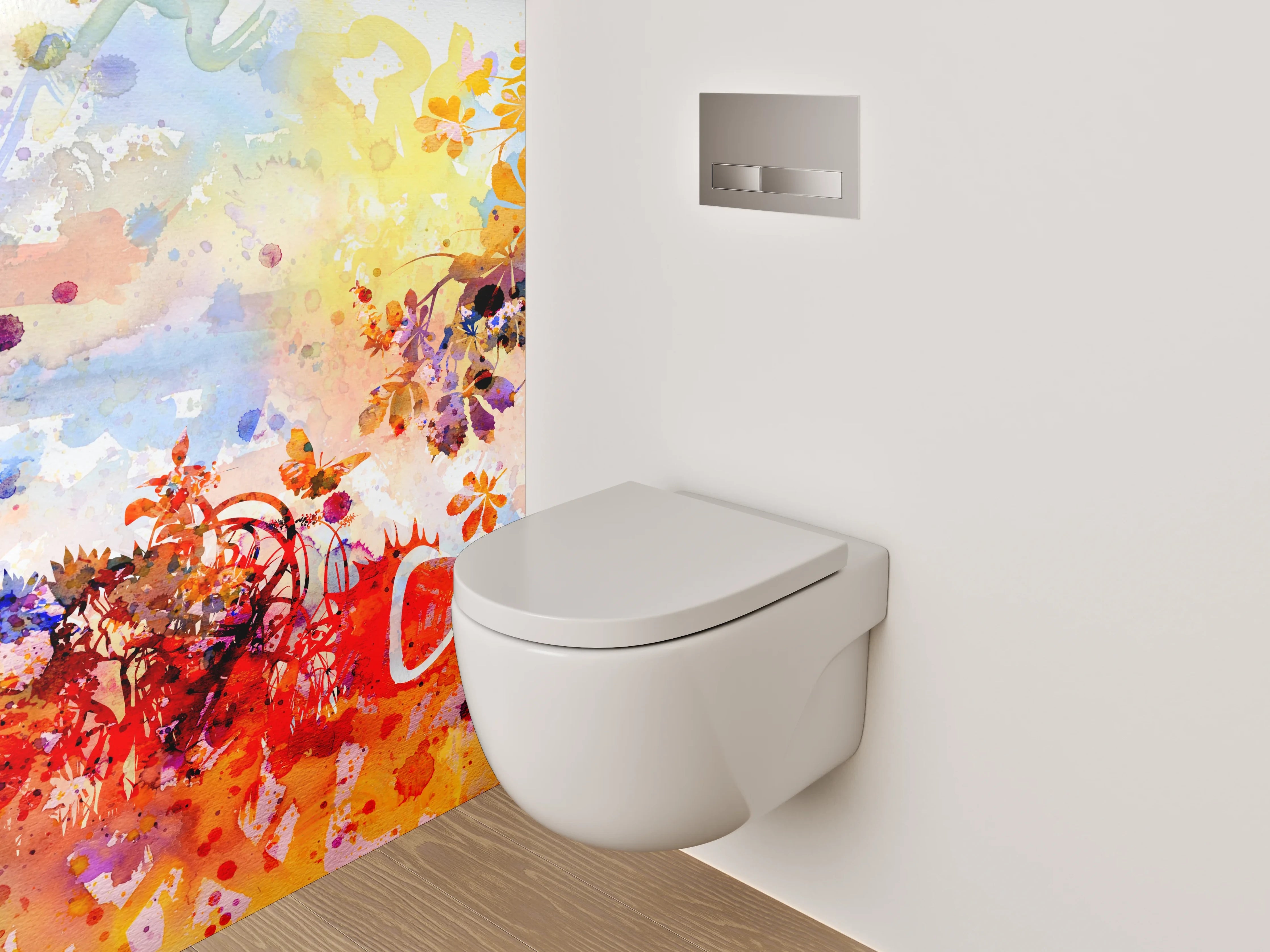 WC-Rückwand - Aquarell Blumen Landschaft