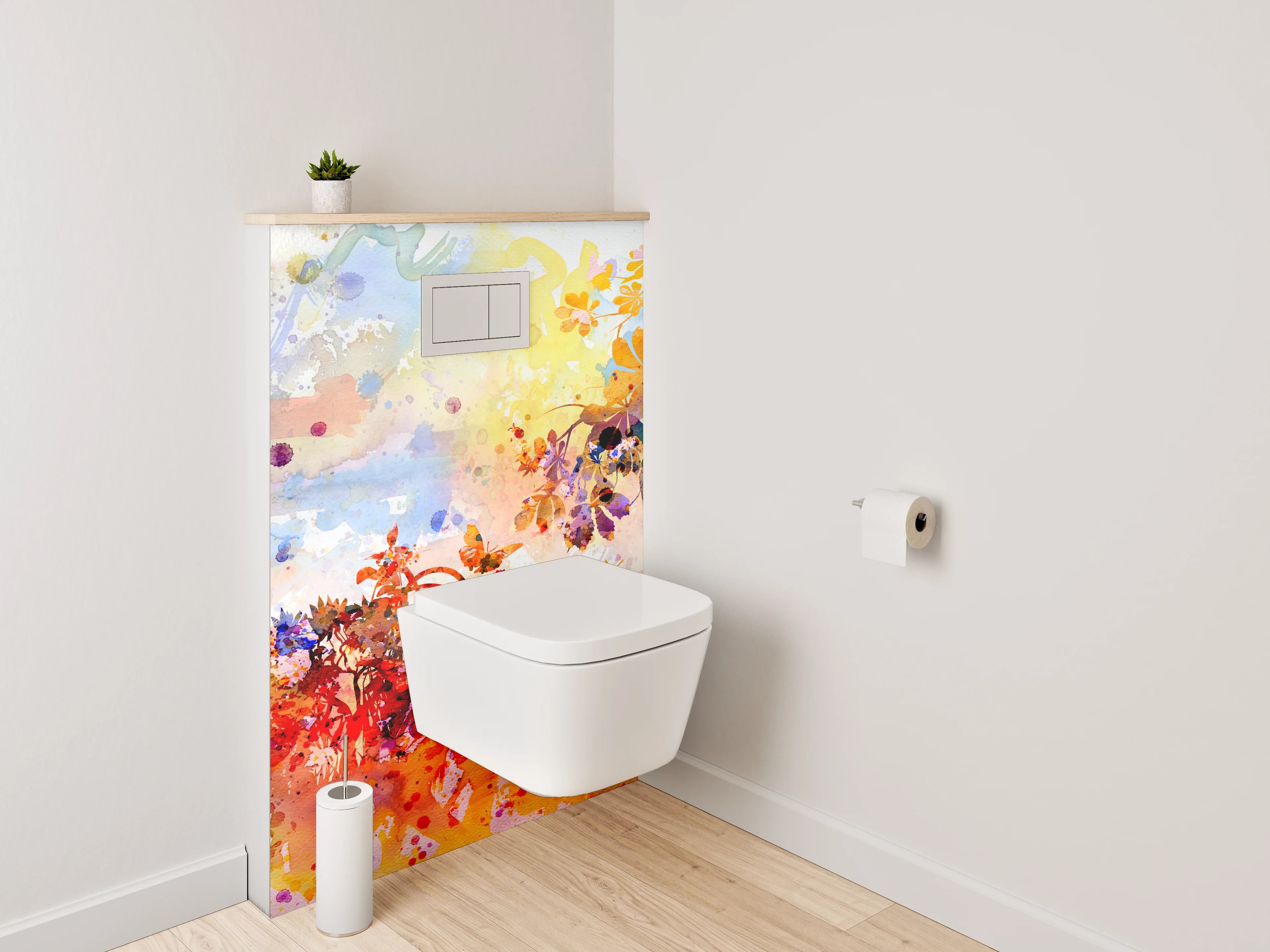 WC-Rückwand - Aquarell Blumen Landschaft