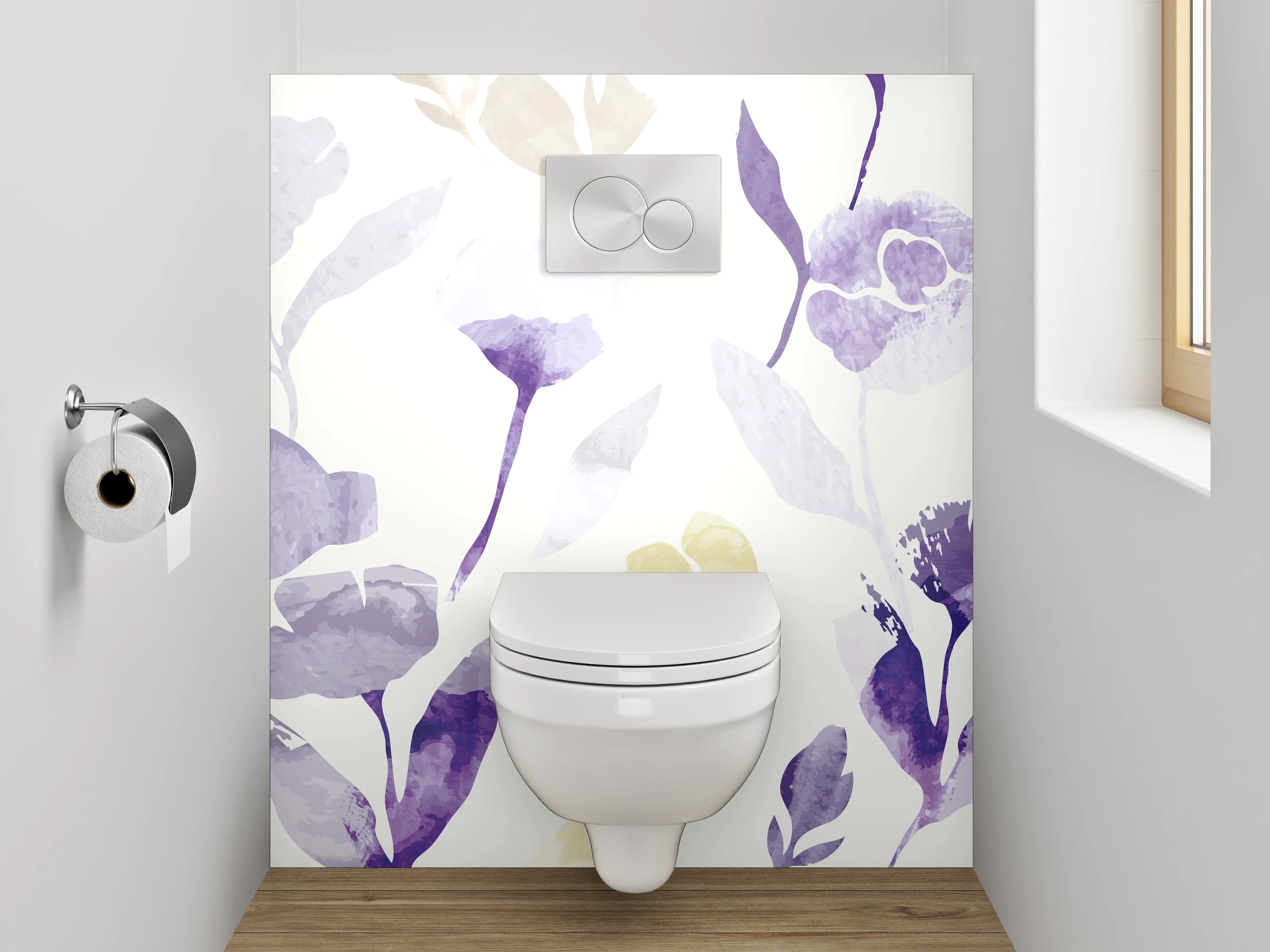 WC-Rückwand - Aquarell Blumen Lila Gelb Muster