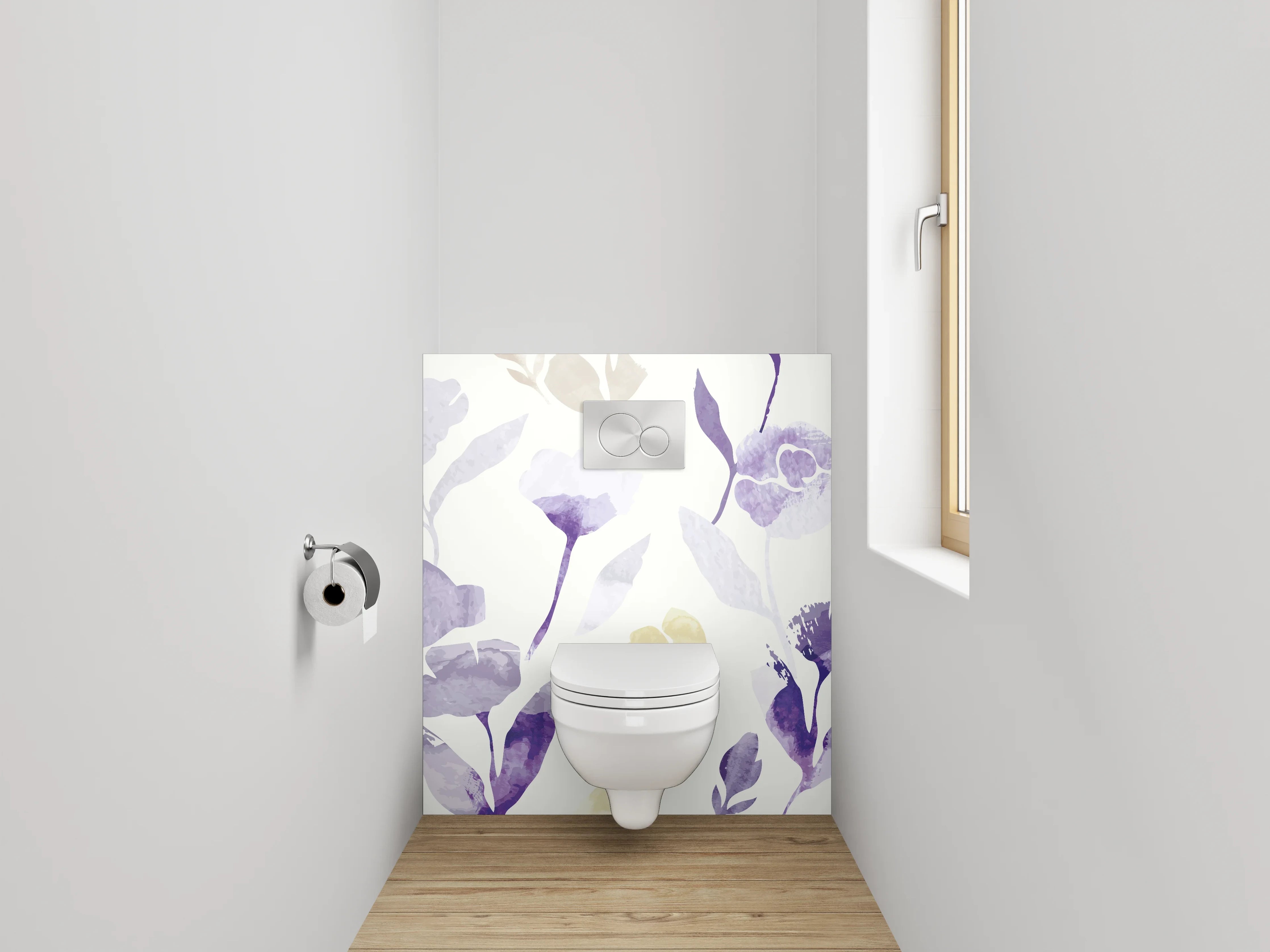 WC-Rückwand - Aquarell Blumen Lila Gelb Muster