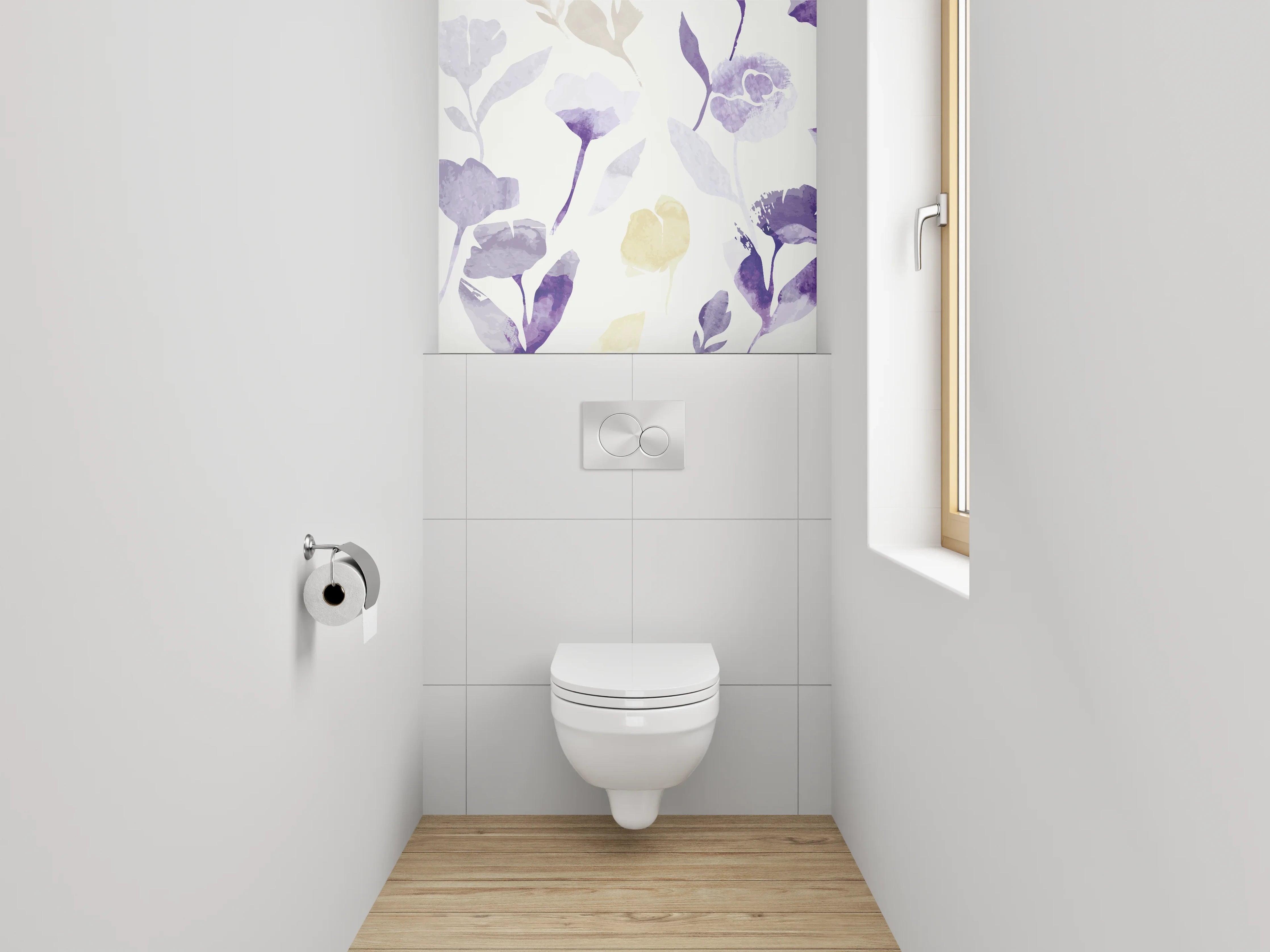 WC-Rückwand - Aquarell Blumen Lila Gelb Muster