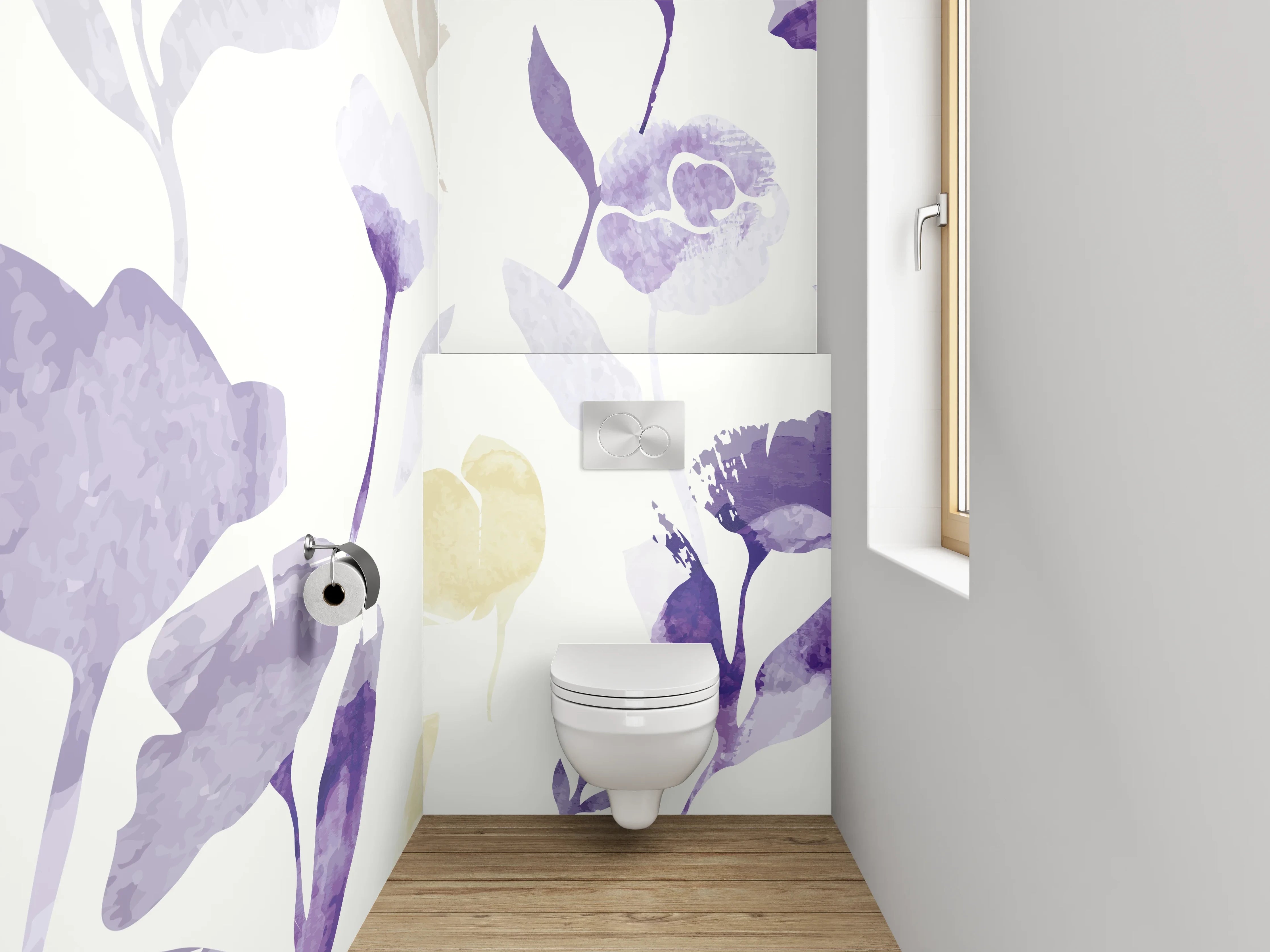 WC-Rückwand - Aquarell Blumen Lila Gelb Muster