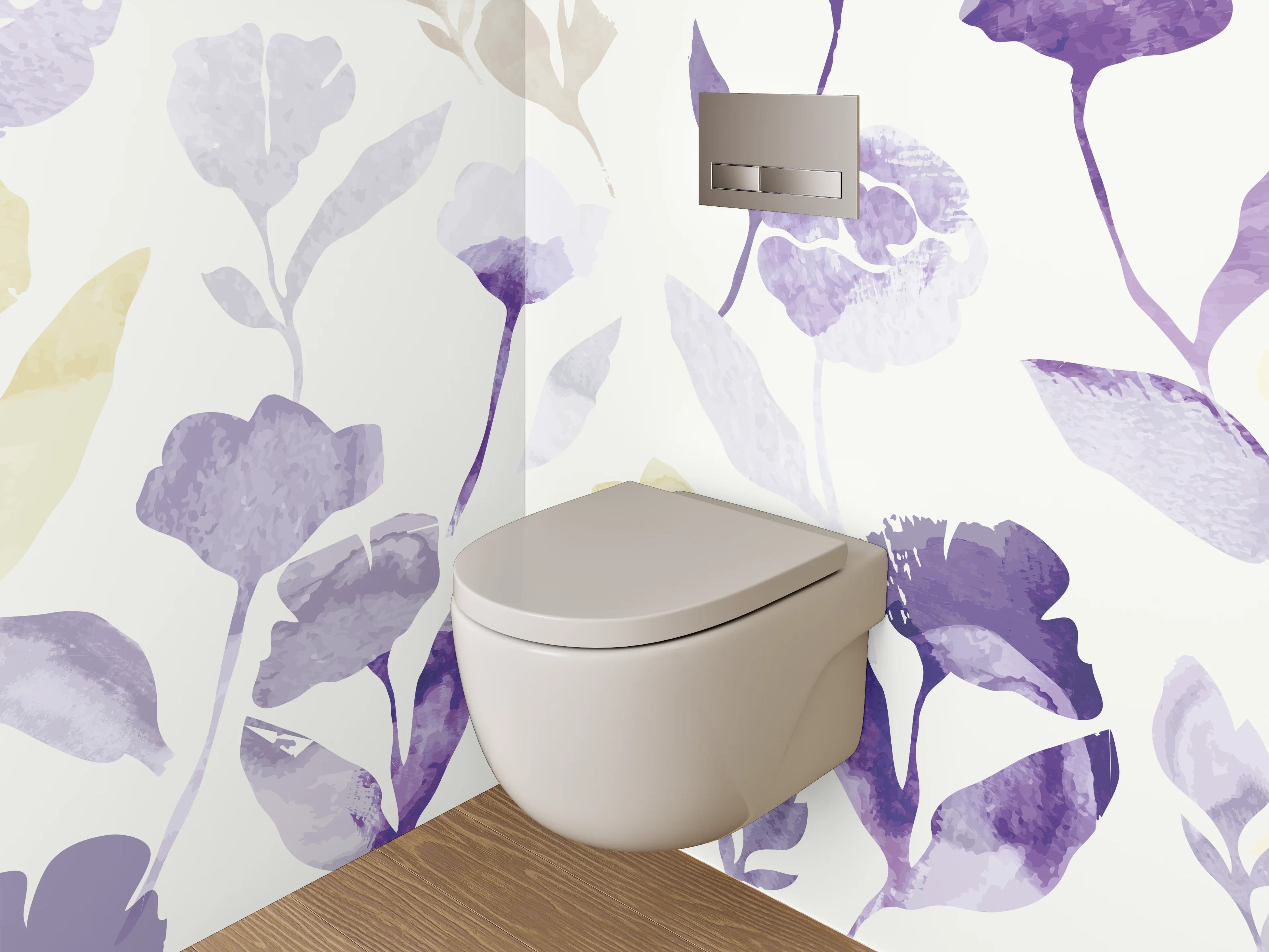 WC-Rückwand - Aquarell Blumen Lila Gelb Muster