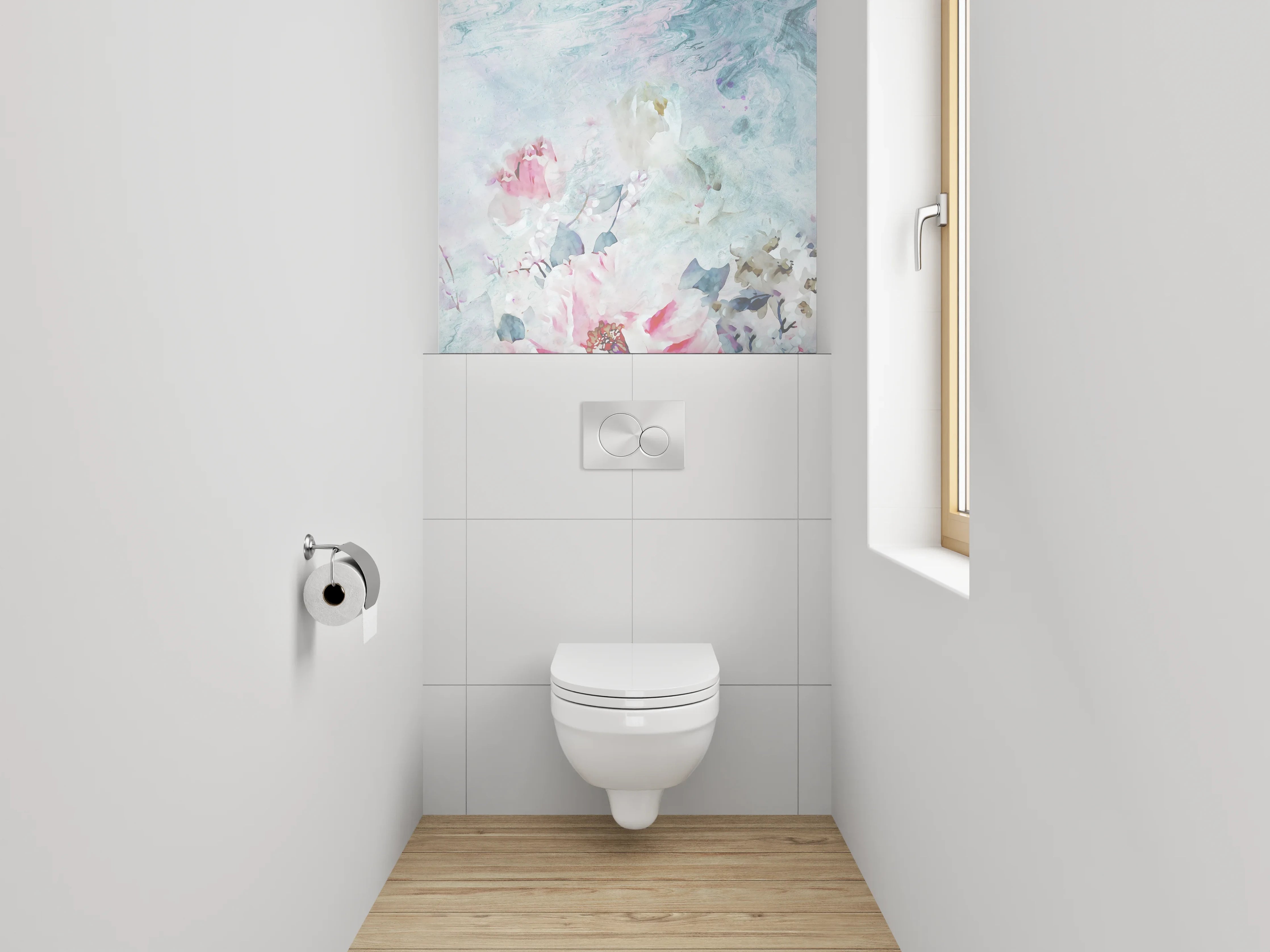 WC-Rückwand - Aquarell Blumen Marmor Optik Weiß