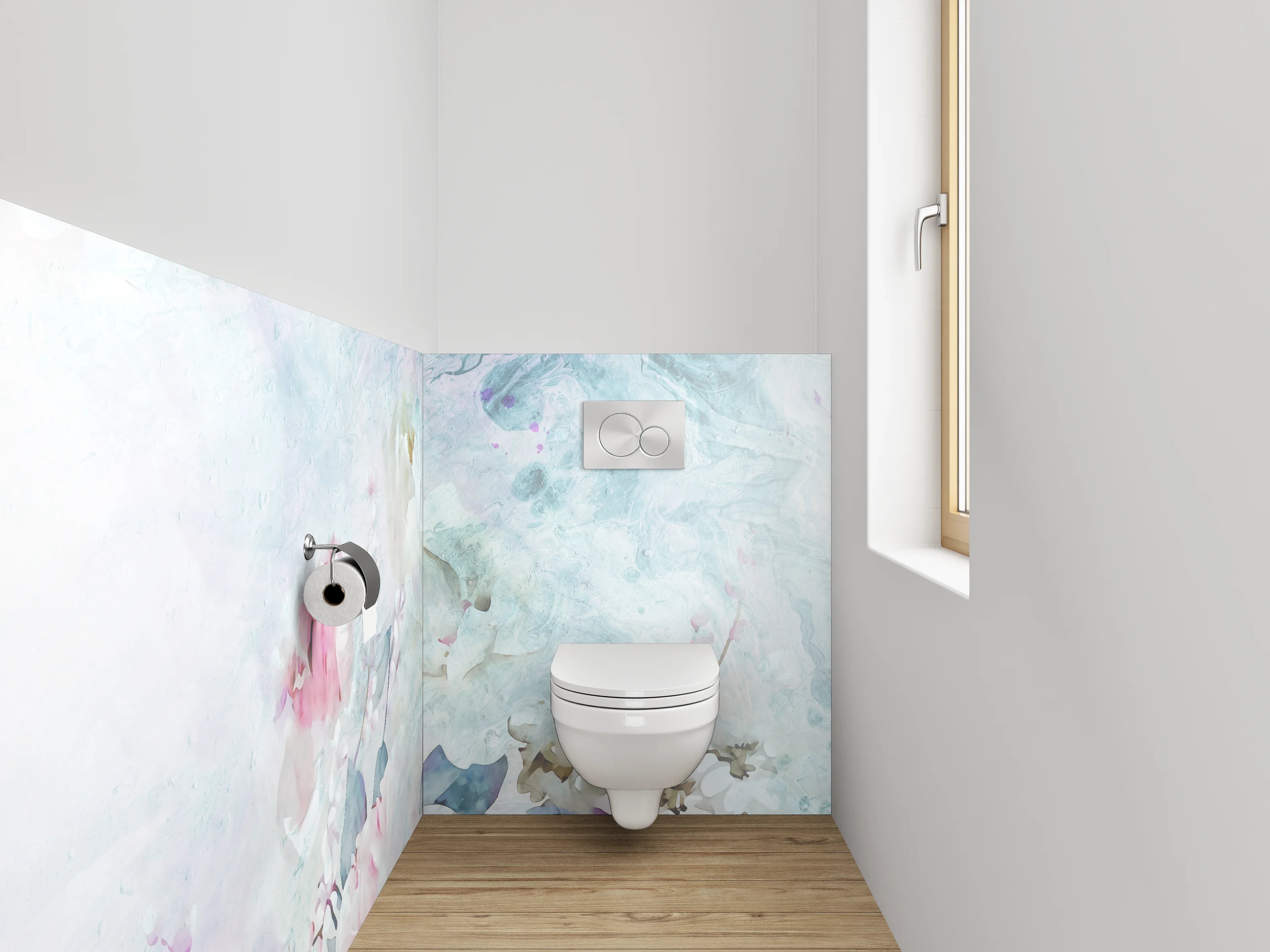 WC-Rückwand - Aquarell Blumen Marmor Optik Weiß