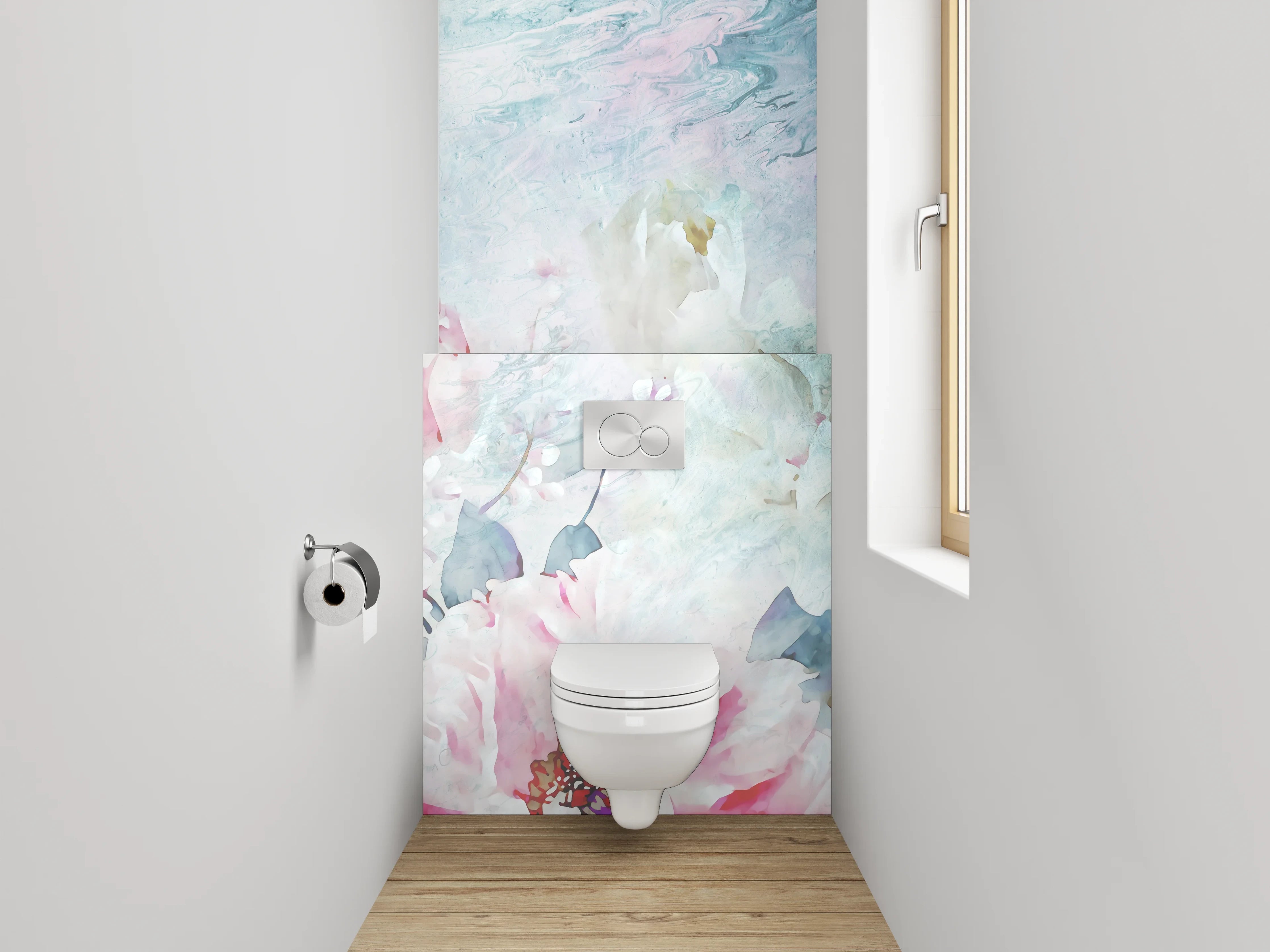 WC-Rückwand - Aquarell Blumen Marmor Optik Weiß