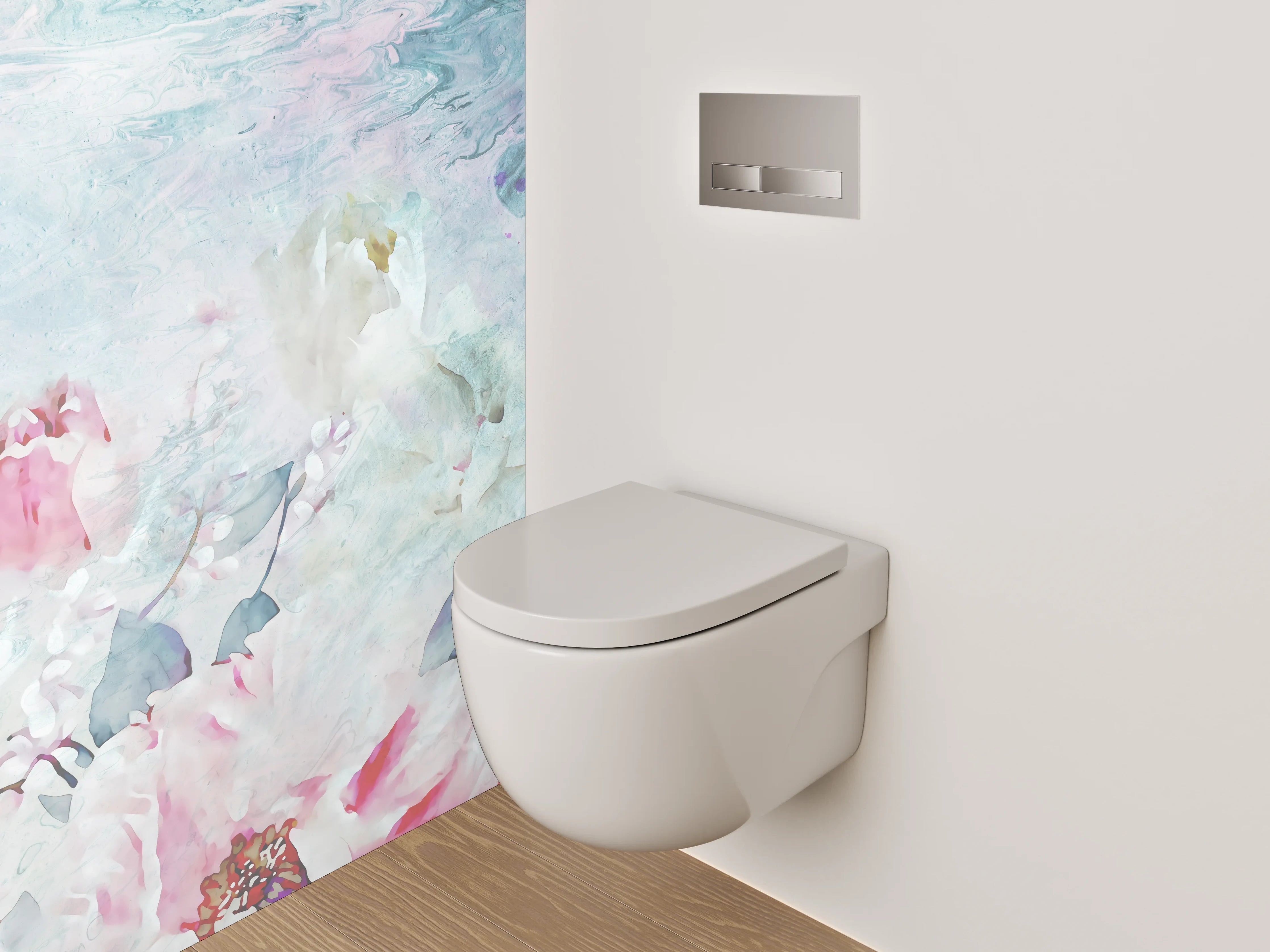 WC-Rückwand - Aquarell Blumen Marmor Optik Weiß