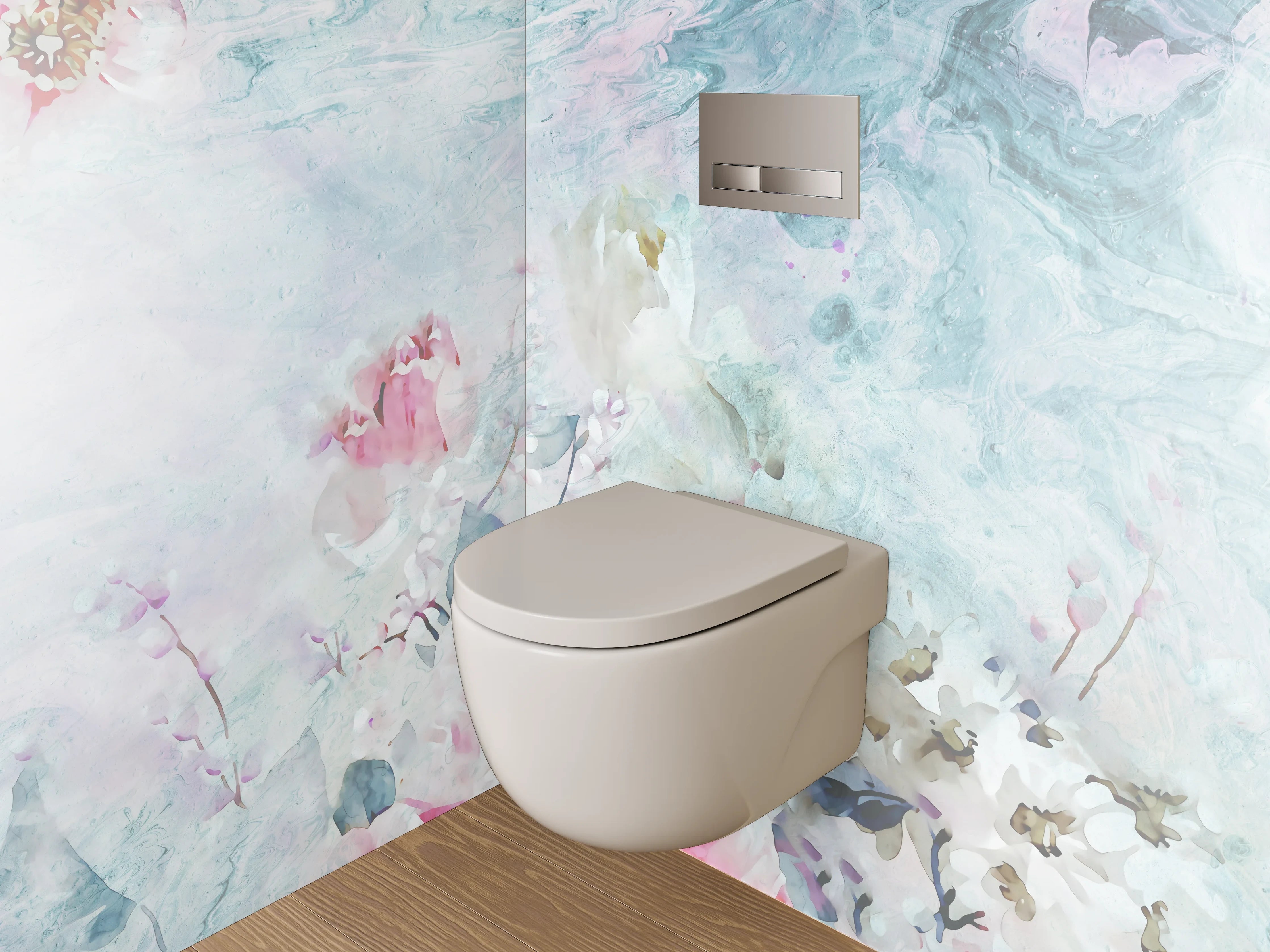 WC-Rückwand - Aquarell Blumen Marmor Optik Weiß