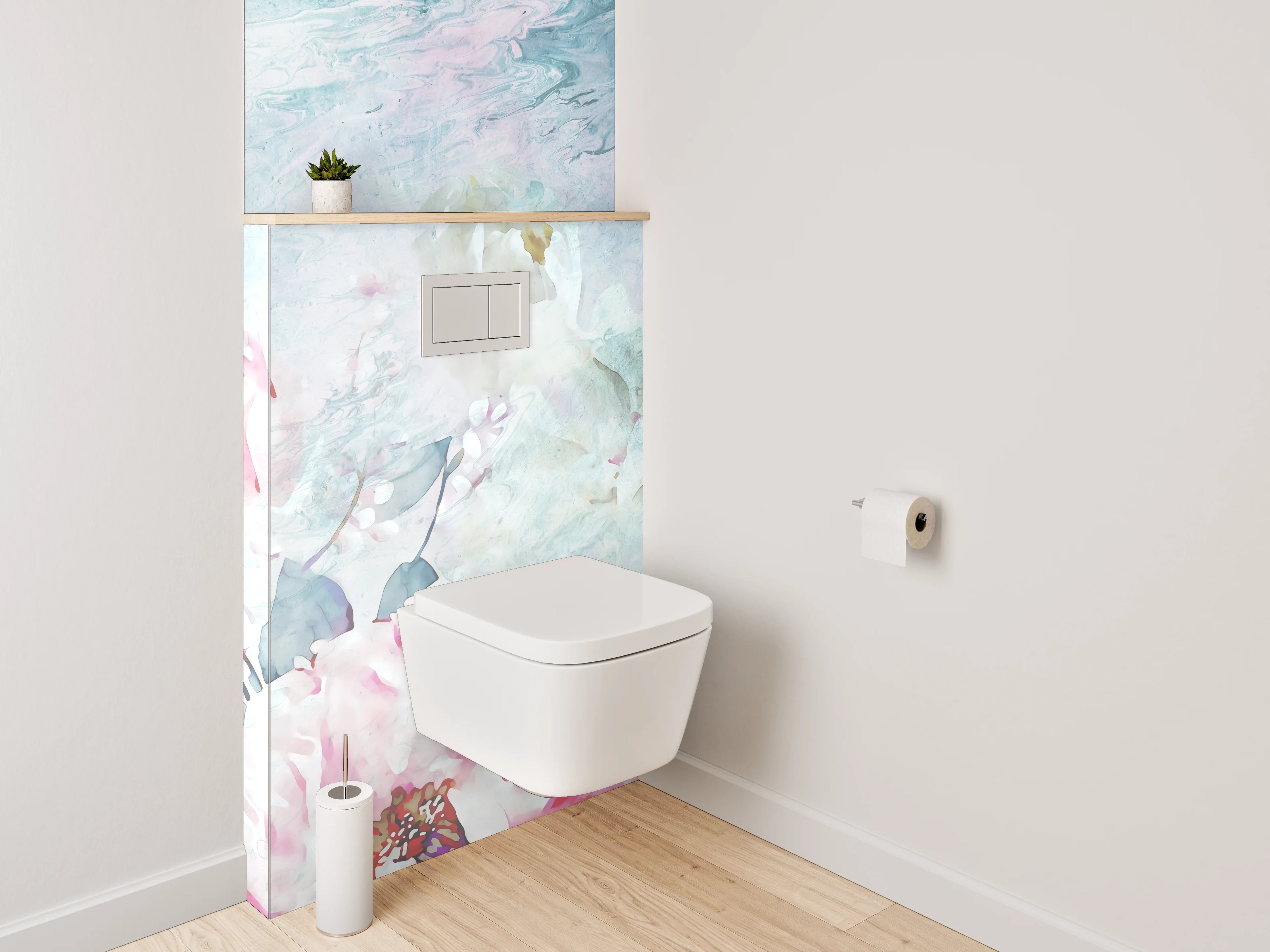 WC-Rückwand - Aquarell Blumen Marmor Optik Weiß