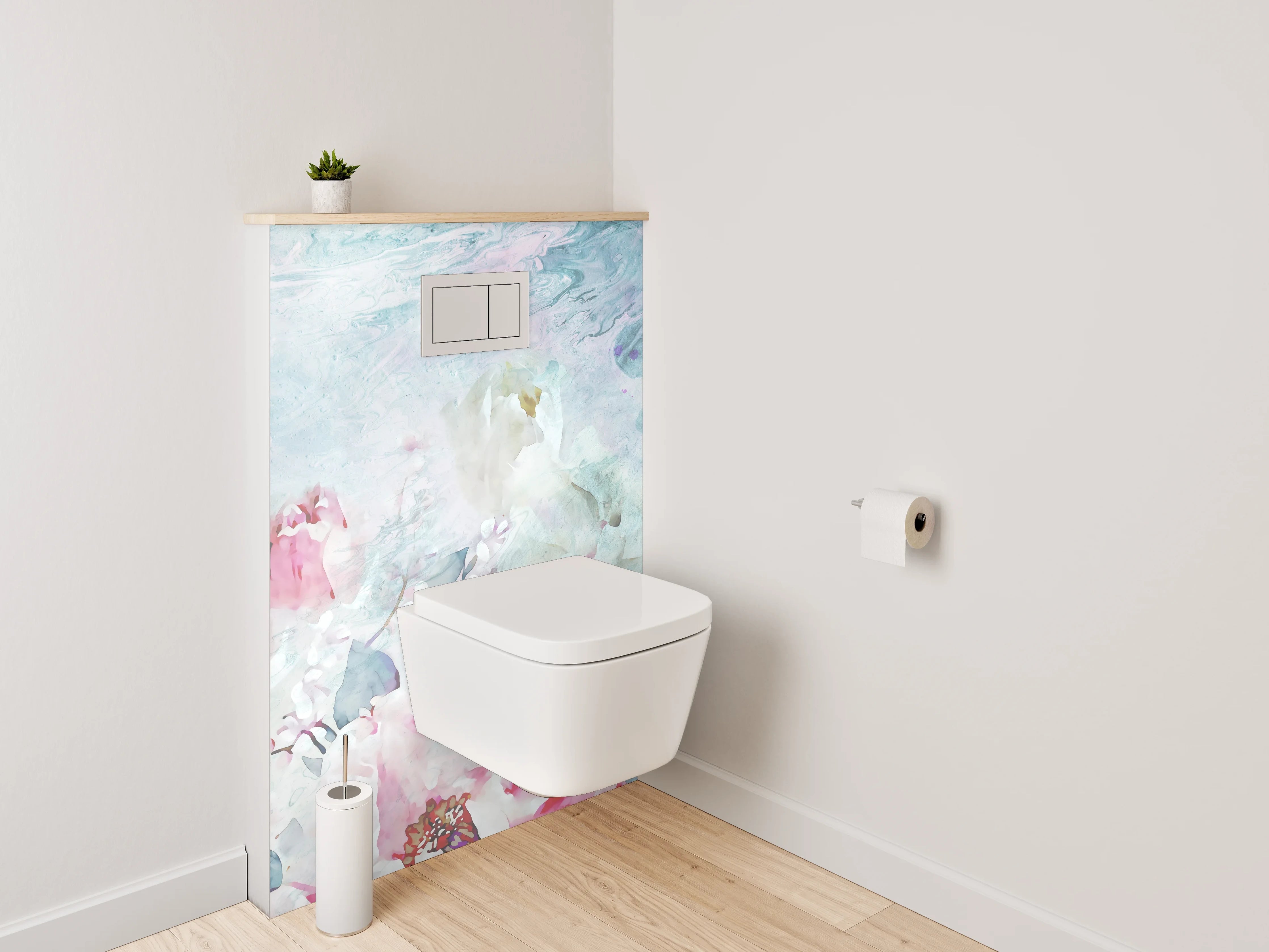 WC-Rückwand - Aquarell Blumen Marmor Optik Weiß