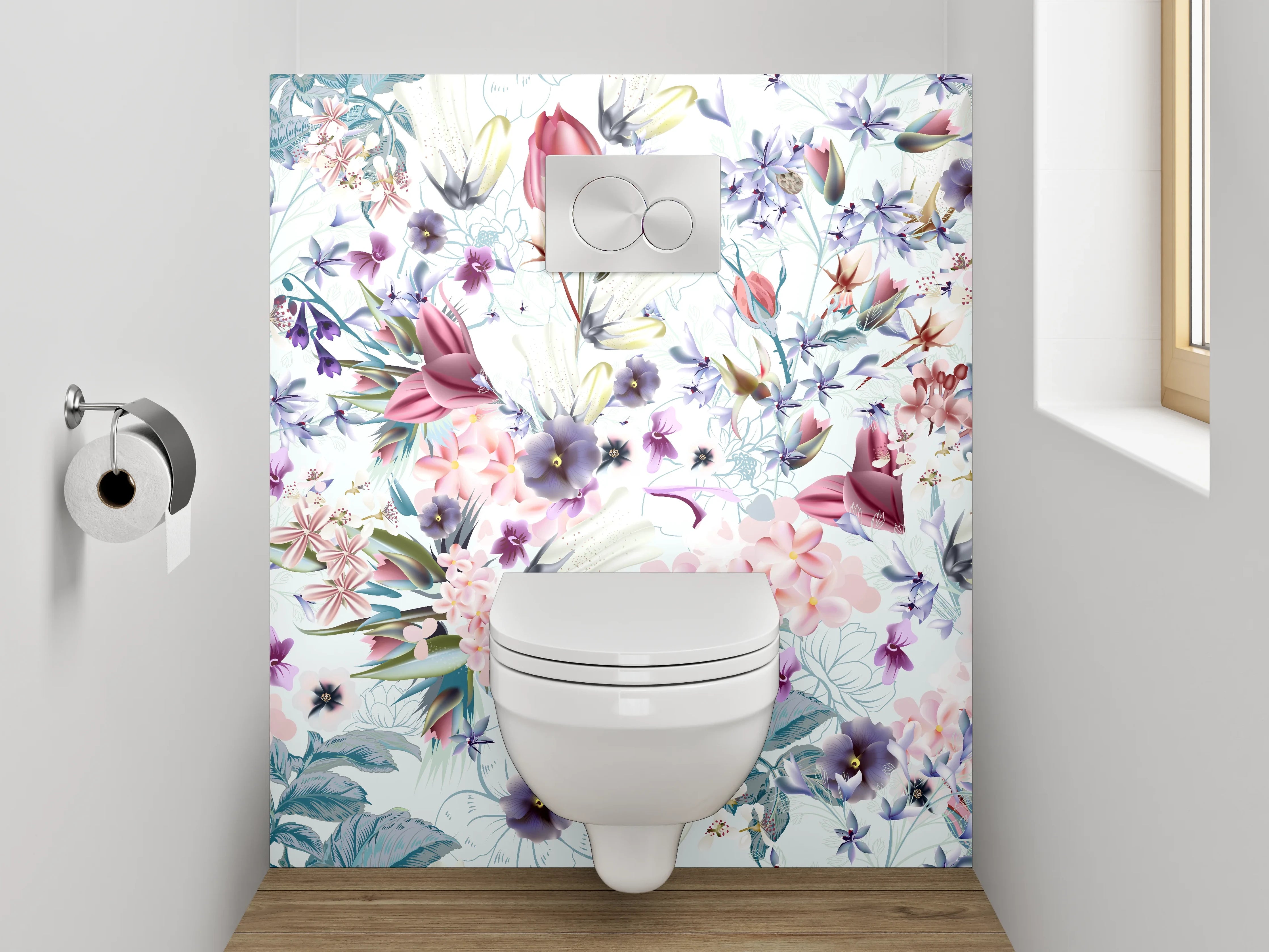 WC-Rückwand - Aquarell Blumen Pastell Muster