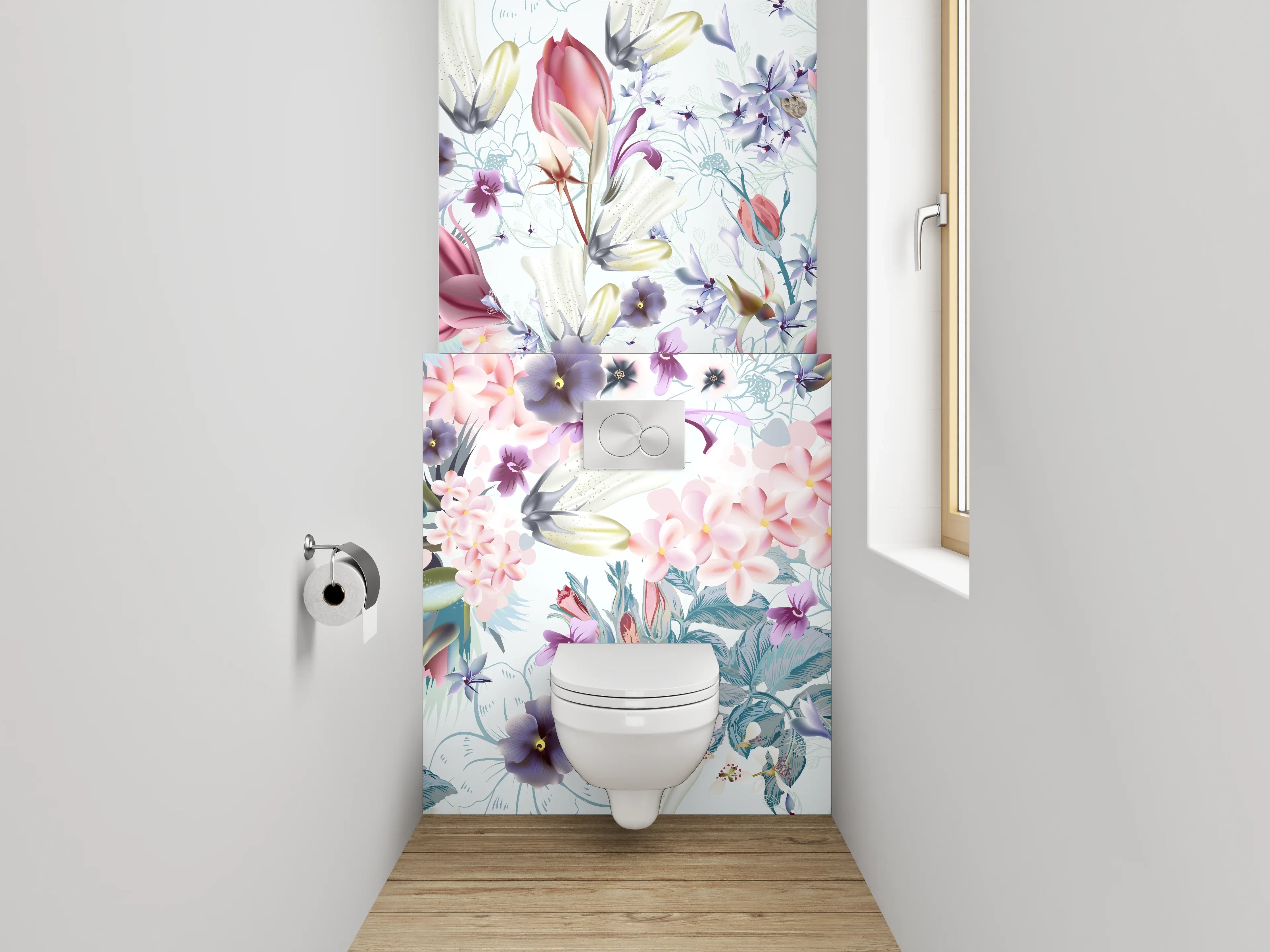 WC-Rückwand - Aquarell Blumen Pastell Muster