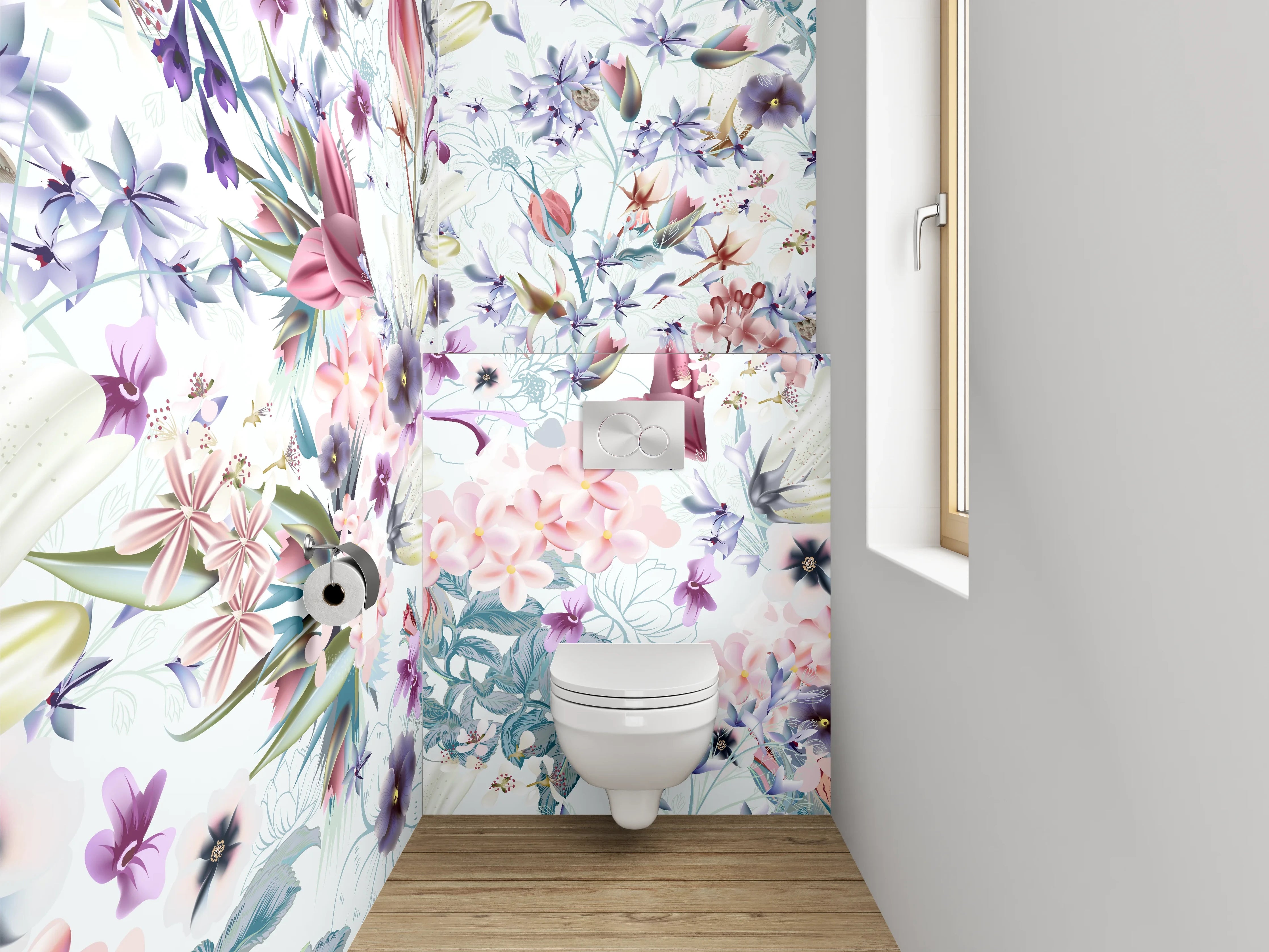 WC-Rückwand - Aquarell Blumen Pastell Muster