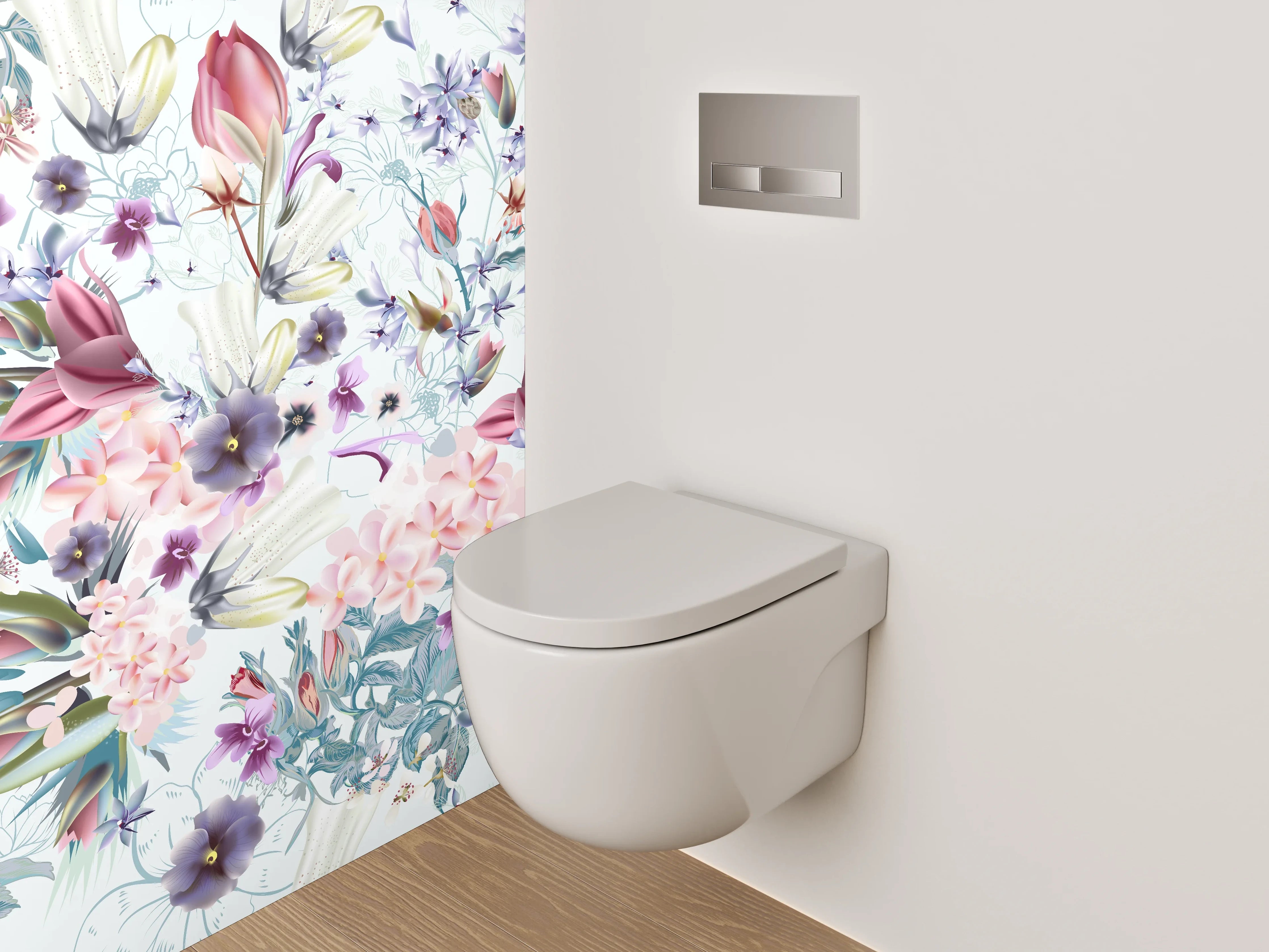 WC-Rückwand - Aquarell Blumen Pastell Muster