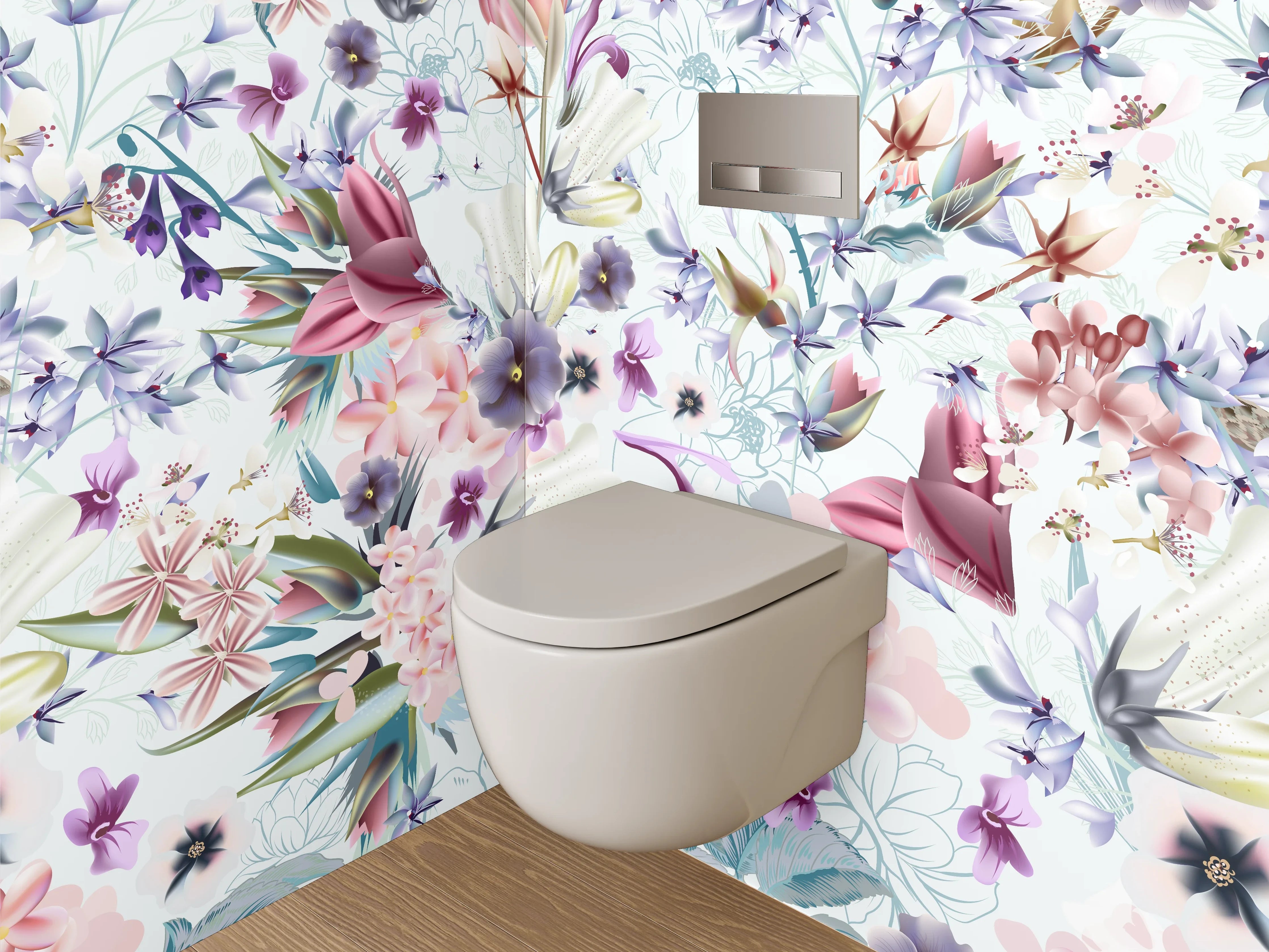 WC-Rückwand - Aquarell Blumen Pastell Muster