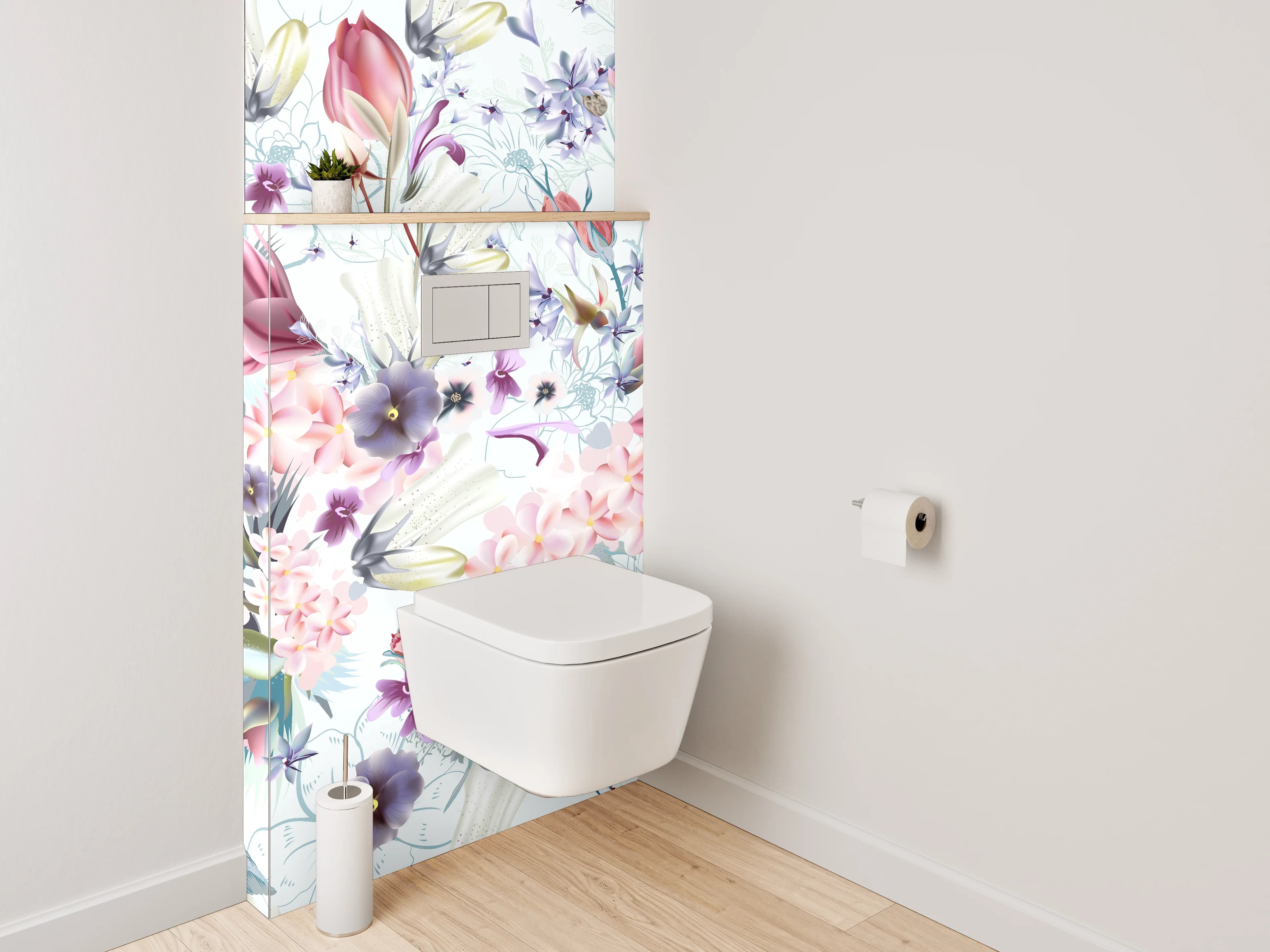 WC-Rückwand - Aquarell Blumen Pastell Muster