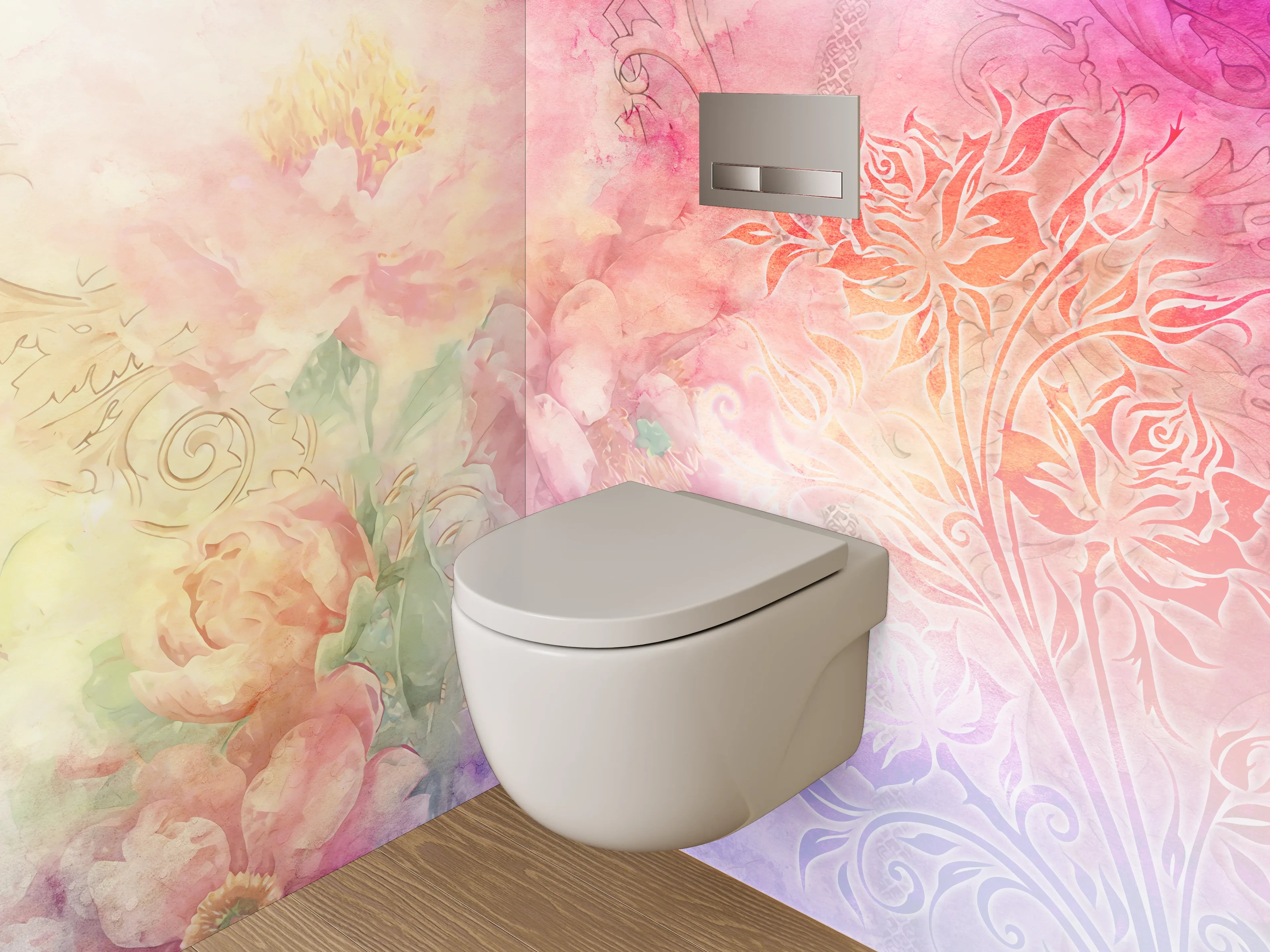 WC-Rückwand - Aquarell Blumen Pastellkunst Motiv