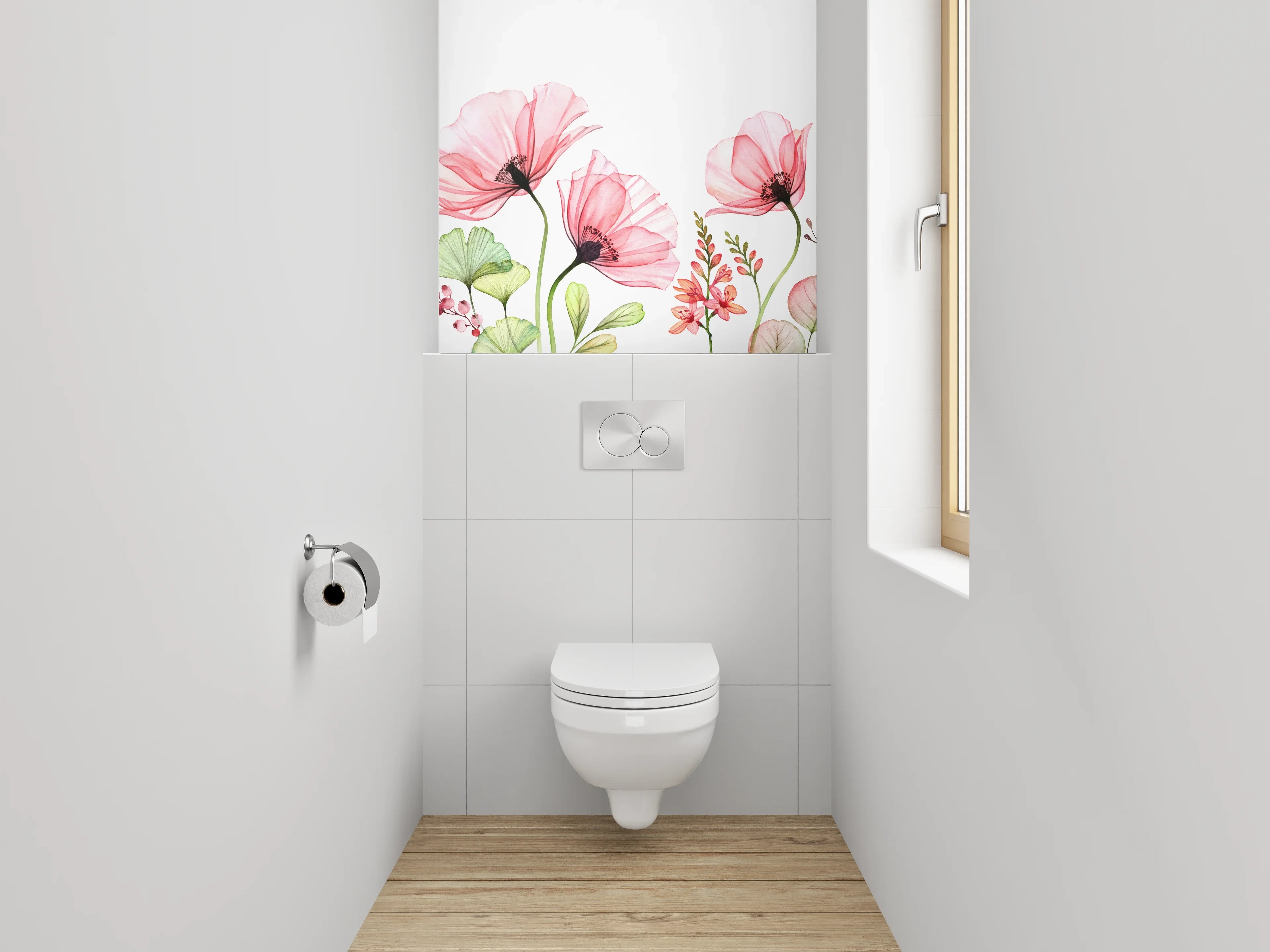 WC-Rückwand - Aquarell Blumen Rosa Grün Poster