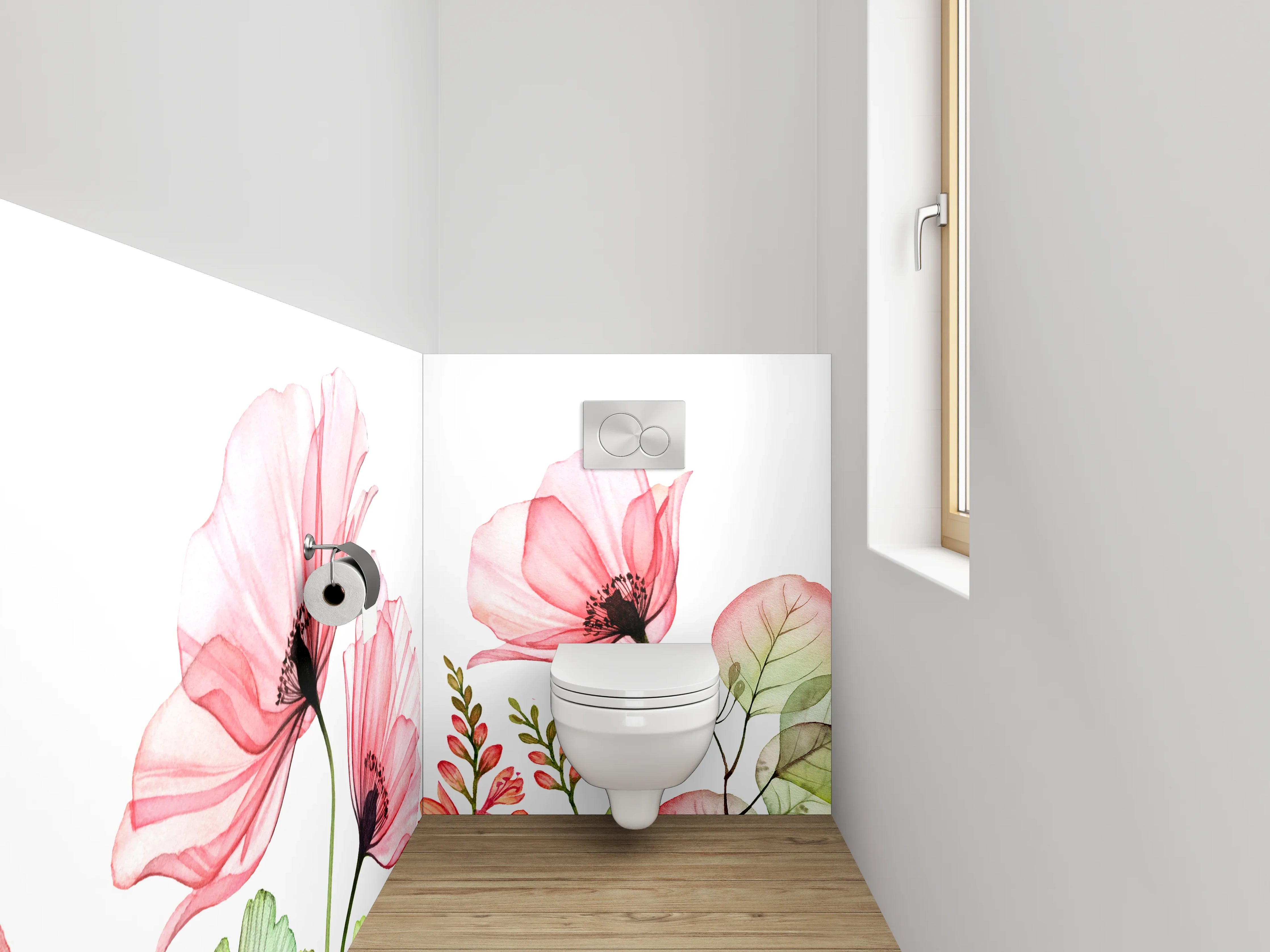 WC-Rückwand - Aquarell Blumen Rosa Grün Poster