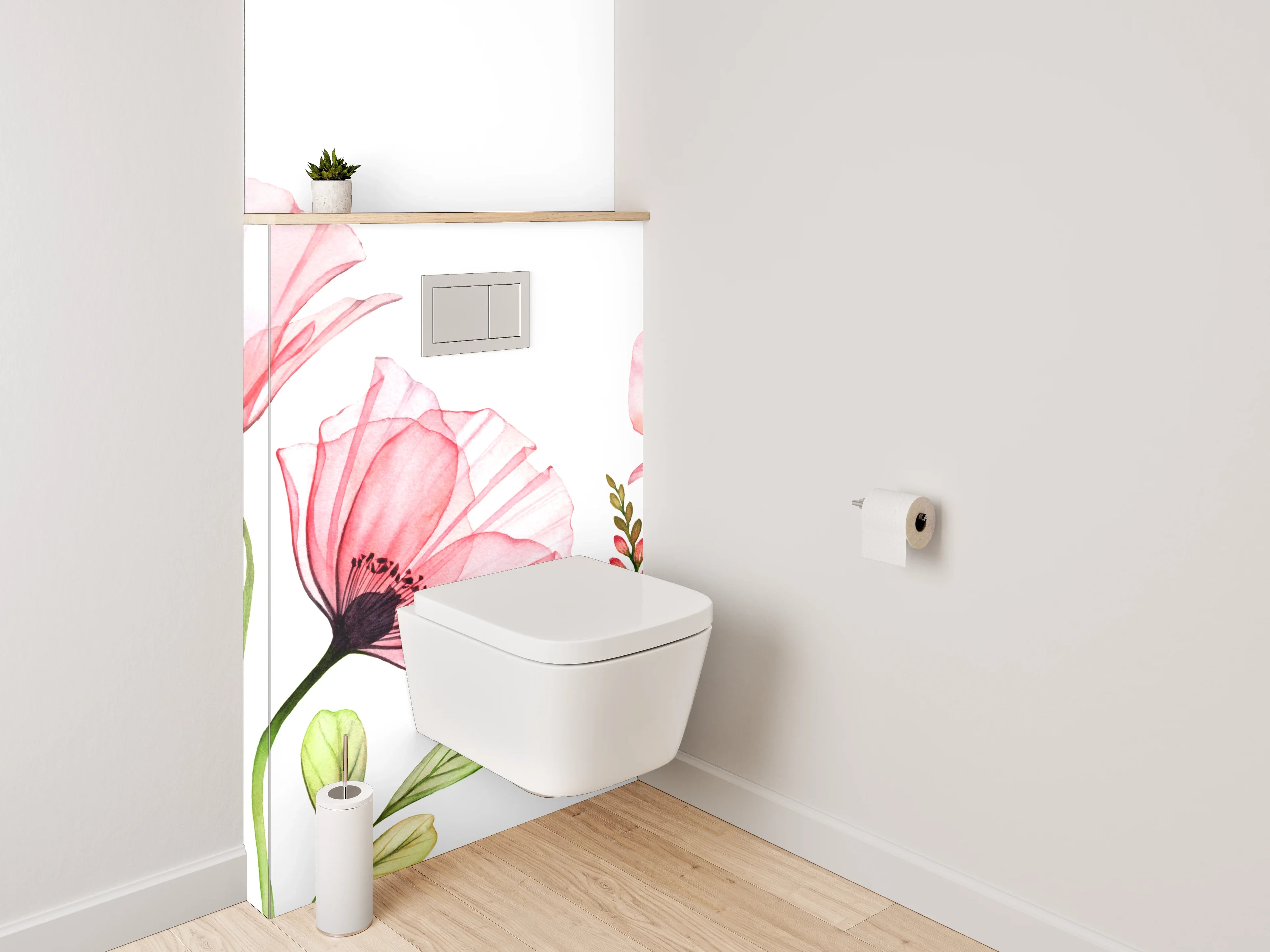 WC-Rückwand - Aquarell Blumen Rosa Grün Poster