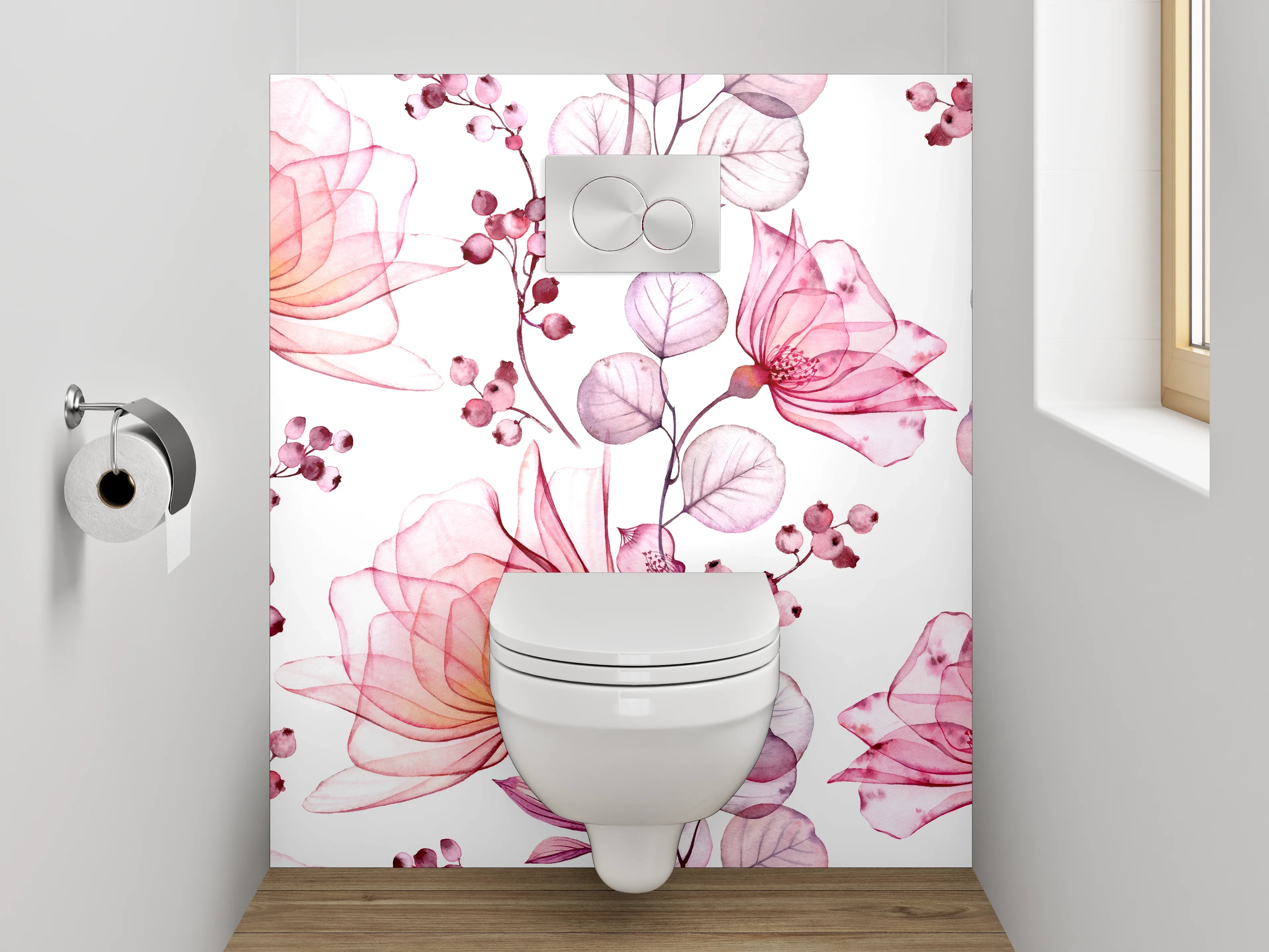 WC-Rückwand - Aquarell Blumen Rosa Lila